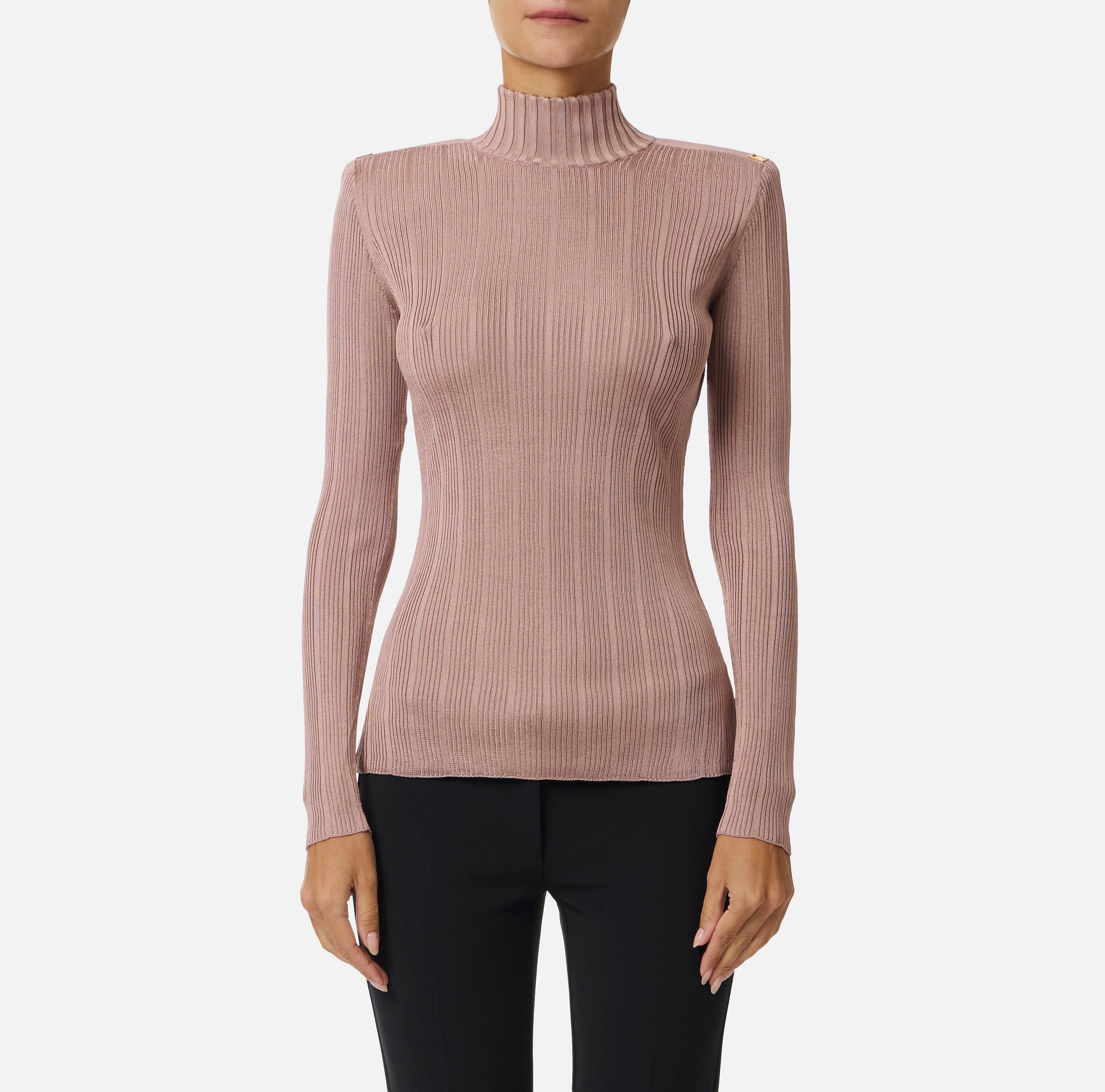 ELISABETTA FRANCHI Maglia Dolcevita Filato Viscosa Costine-Sunrise