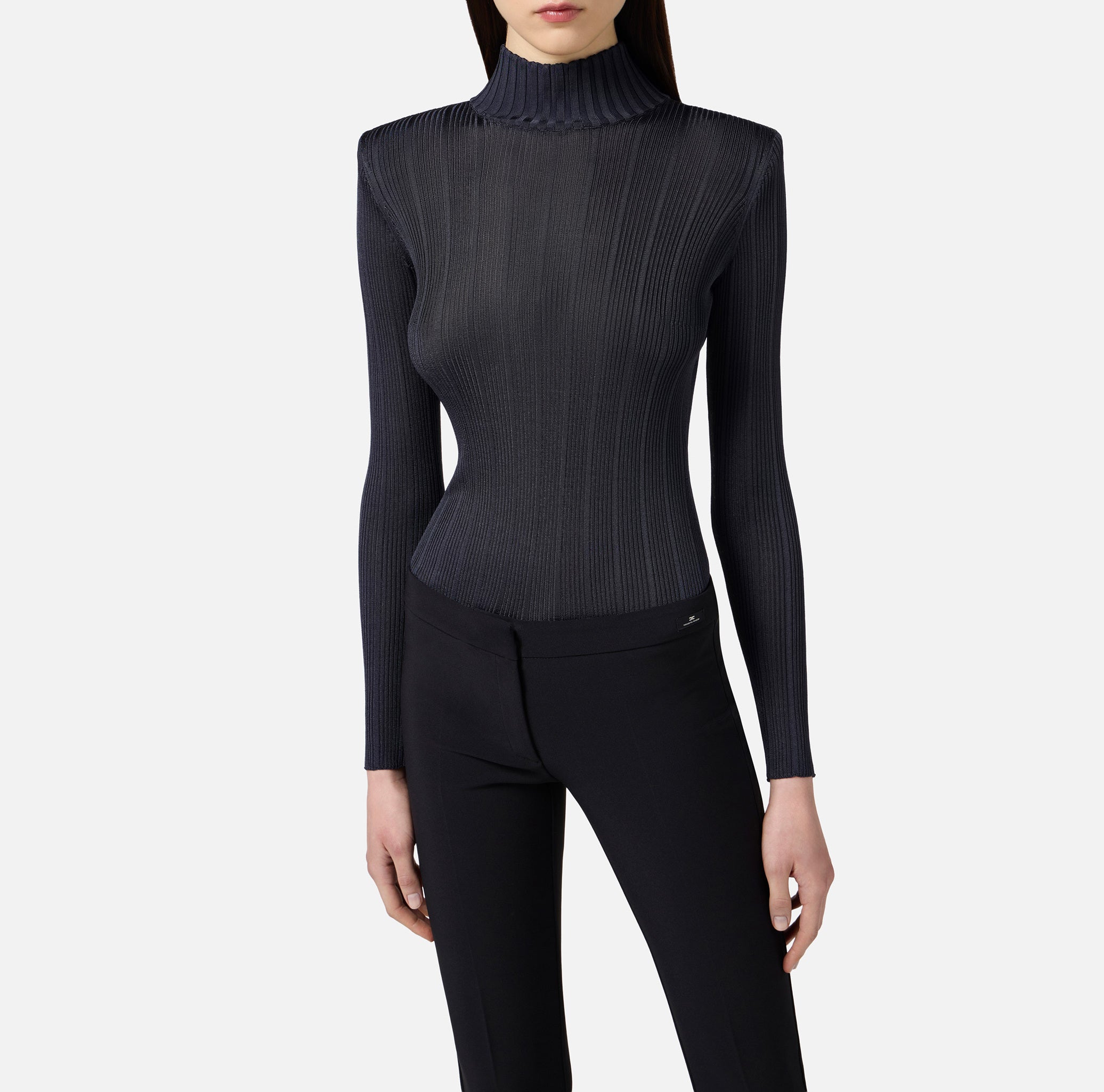 ELISABETTA FRANCHI Maglia Dolcevita Filato Viscosa Costine-Twilight
