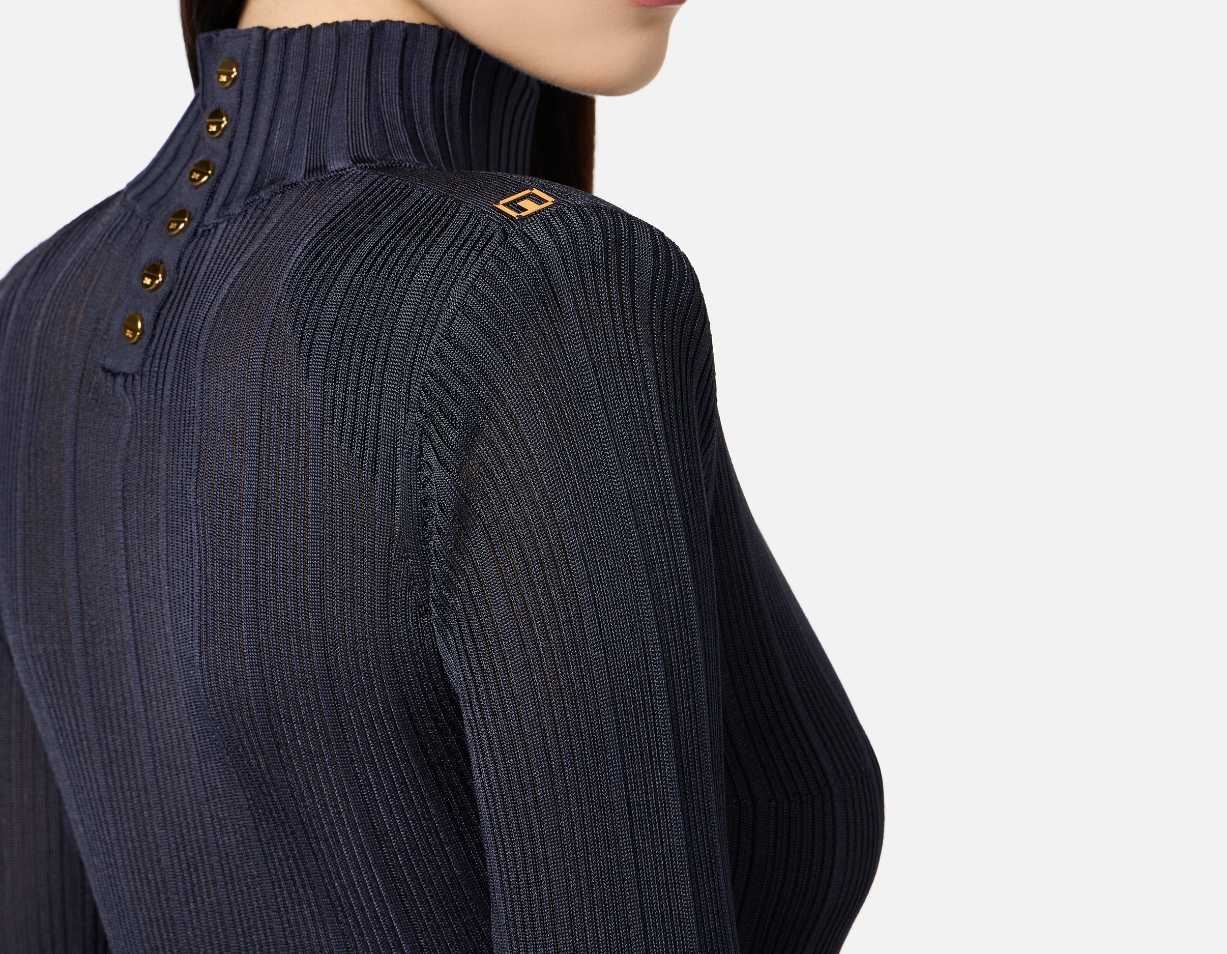 ELISABETTA FRANCHI Maglia Dolcevita Filato Viscosa Costine-Twilight