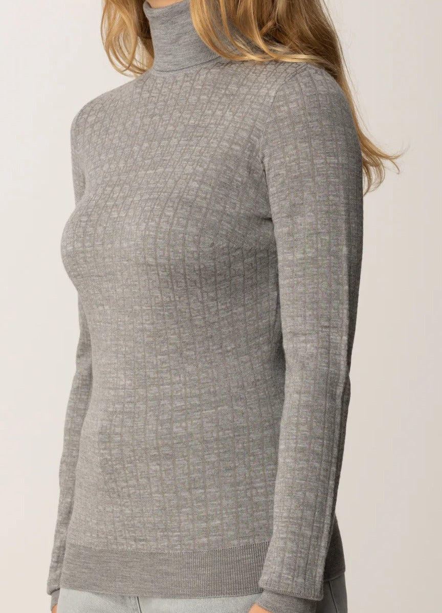 ELISABETTA FRANCHI Maglia Dolcevita Lana Jacquard Logo-Grigio Melange