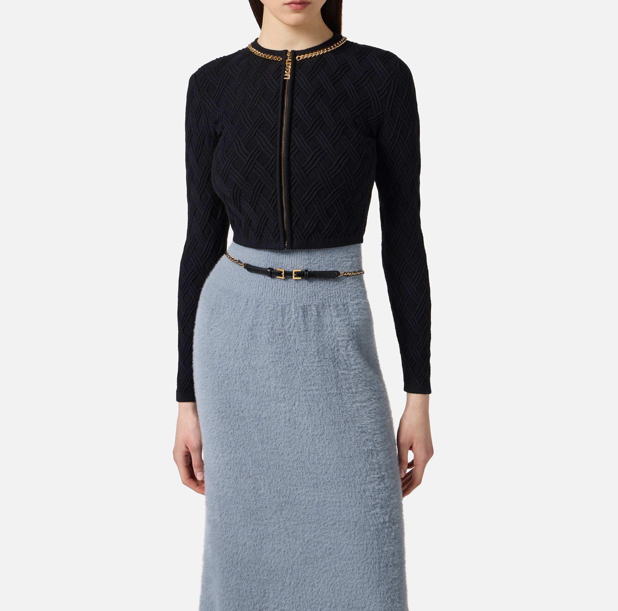 ELISABETTA FRANCHI Cardigan Maglia Rombi Catena-Nero