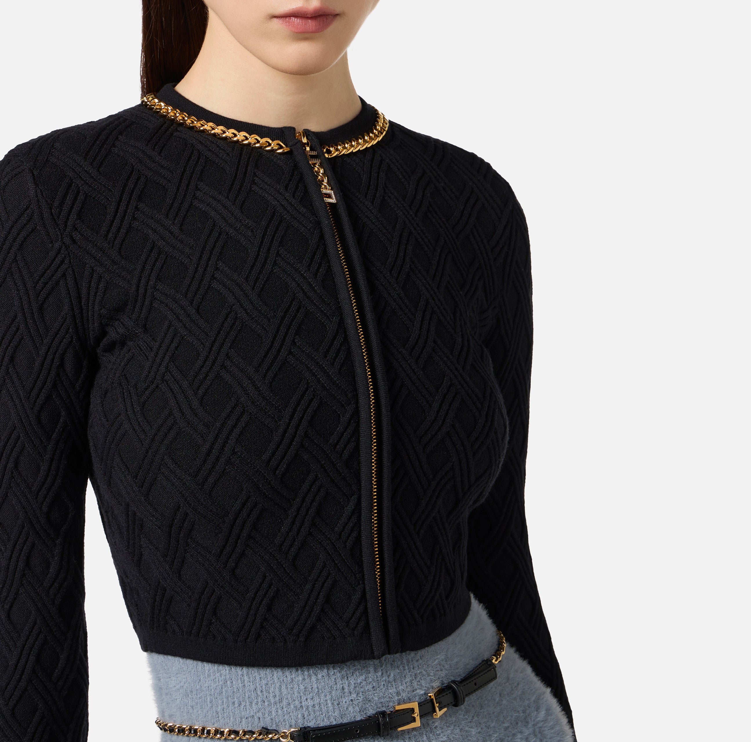 ELISABETTA FRANCHI Cardigan Maglia Rombi Catena-Nero