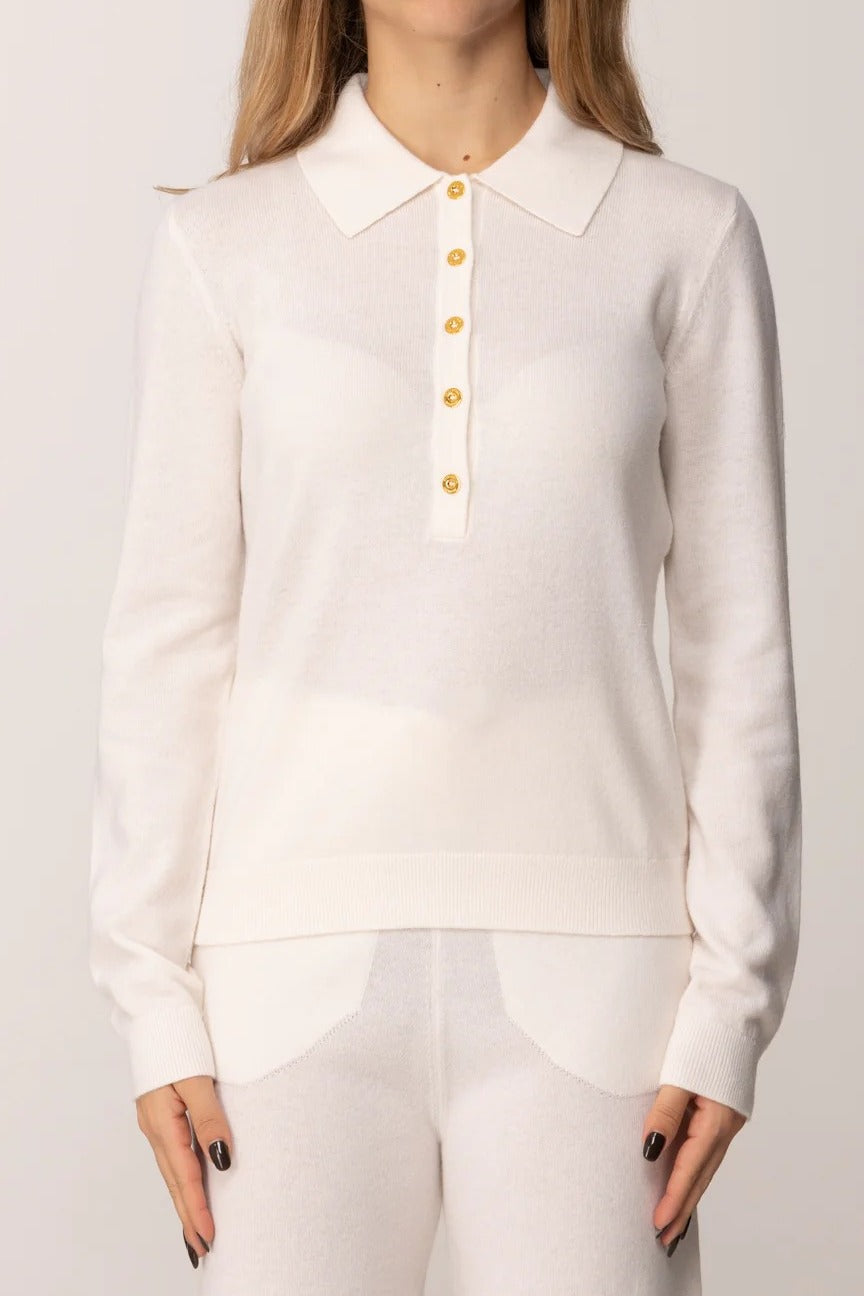 ELISABETTA FRANCHI Maglia Polo Lana Cashmere-Milk