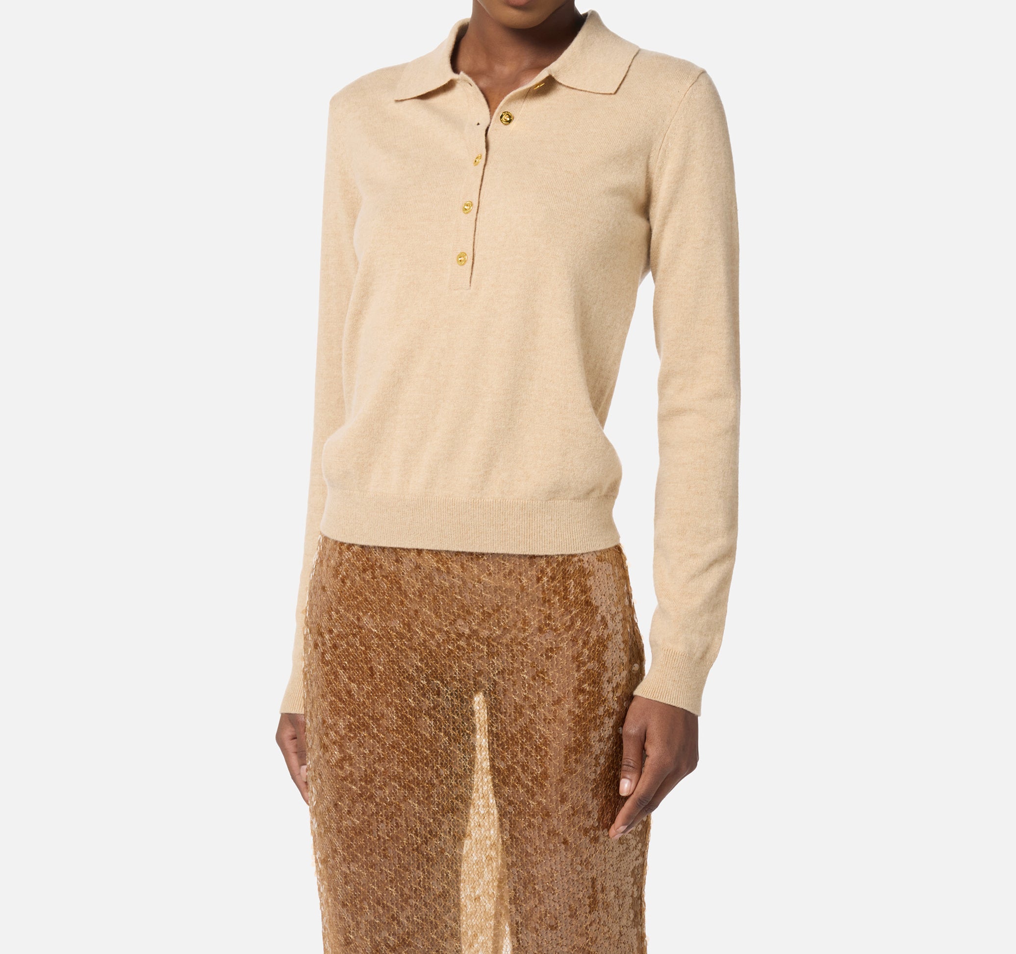 ELISABETTA FRANCHI Maglia Polo Lana Cashmere-Honey