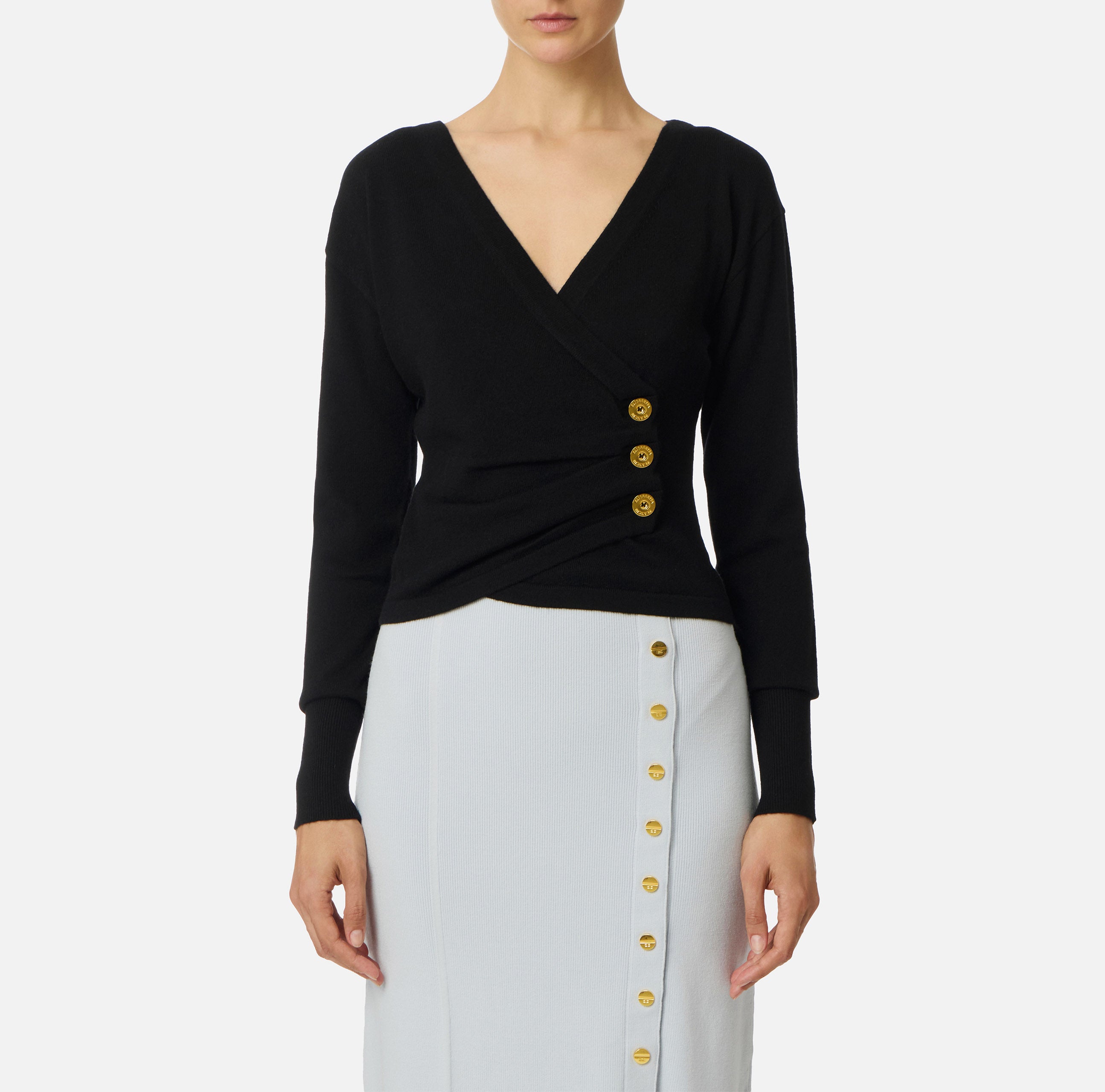 ELISABETTA FRANCHI Maglia Lana Cashmere Bottoni-Nero