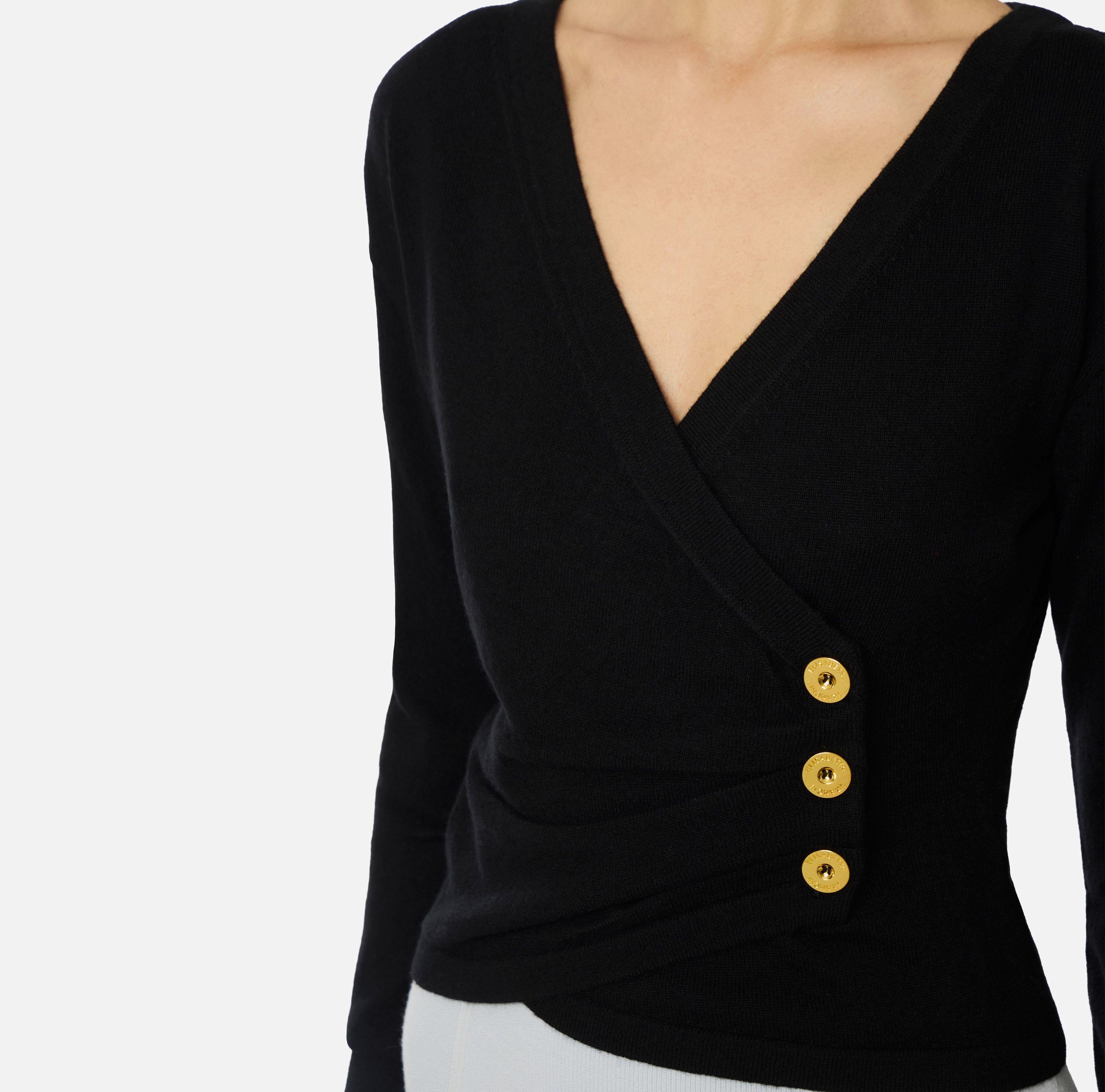 ELISABETTA FRANCHI Maglia Lana Cashmere Bottoni-Nero
