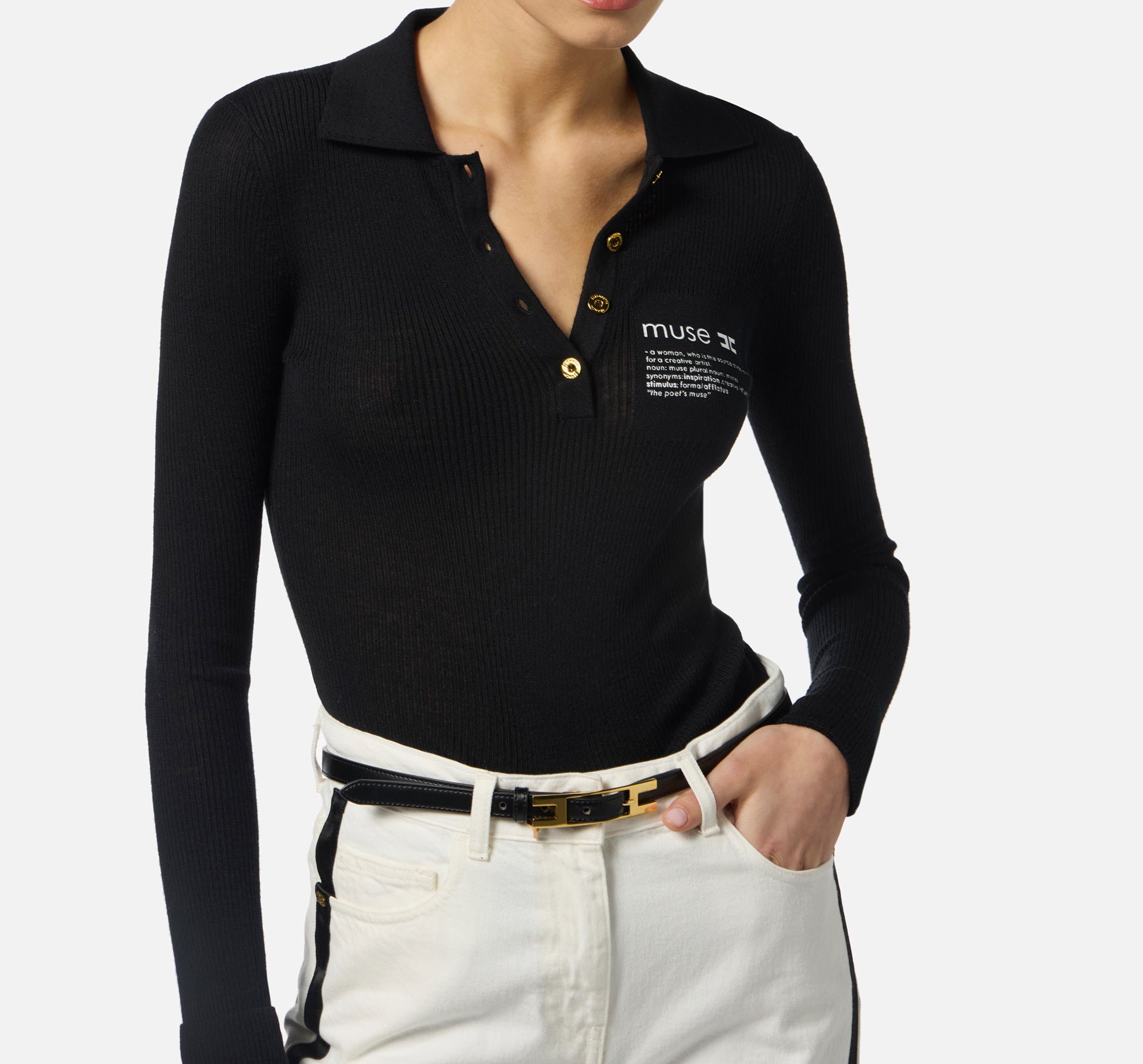 ELISABETTA FRANCHI Polo Maglia Logo Lettering Muse-Nero