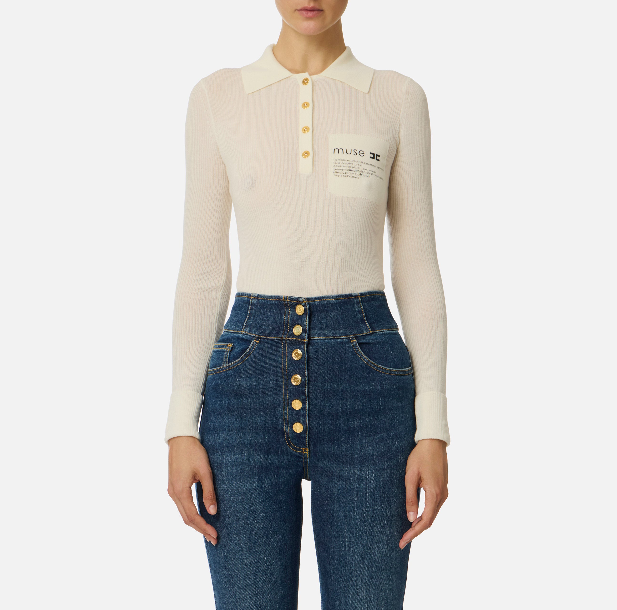 ELISABETTA FRANCHI Polo Maglia Logo Lettering Muse-Milk