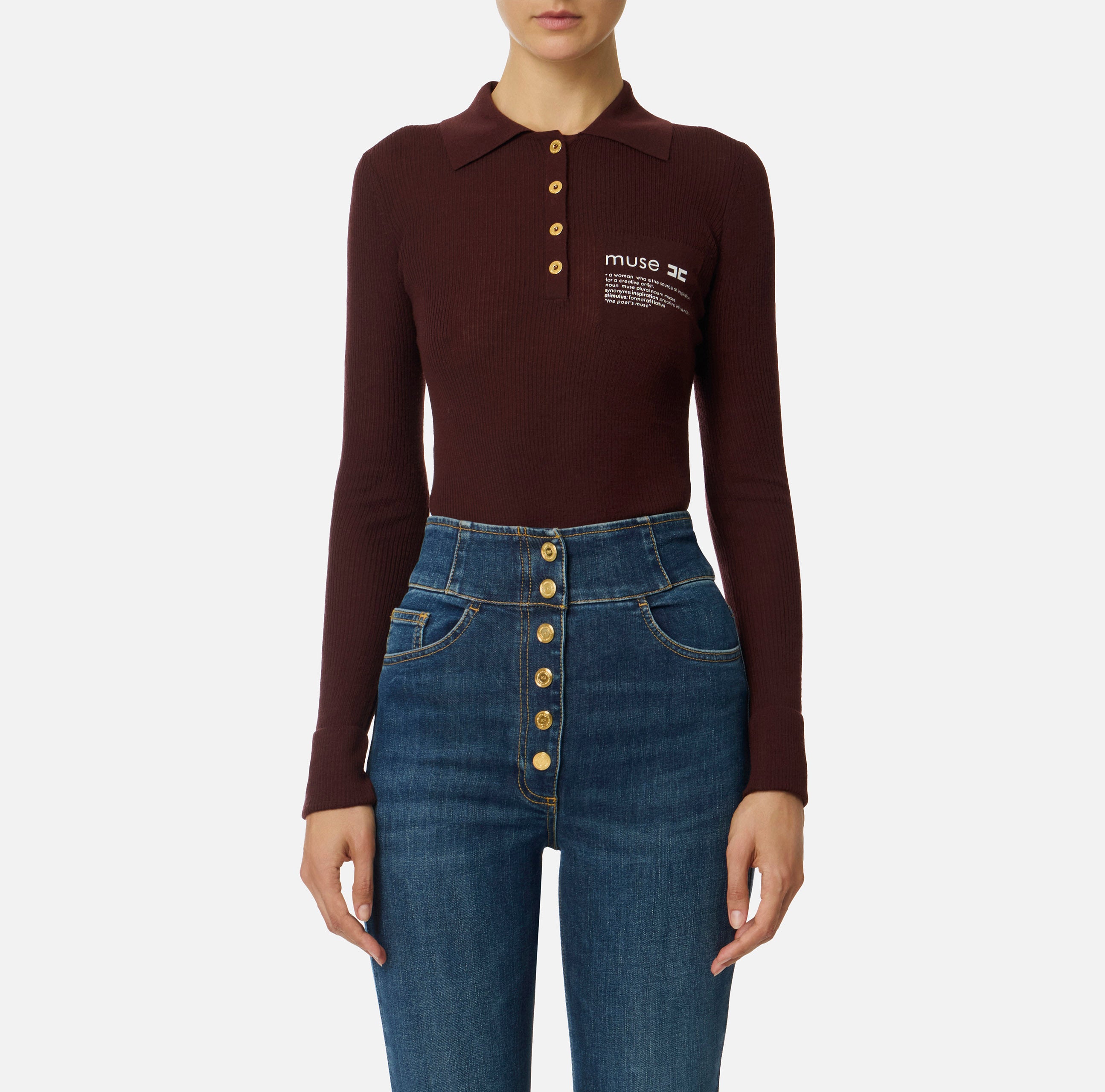 ELISABETTA FRANCHI Polo Maglia Logo Lettering Muse-Merlot