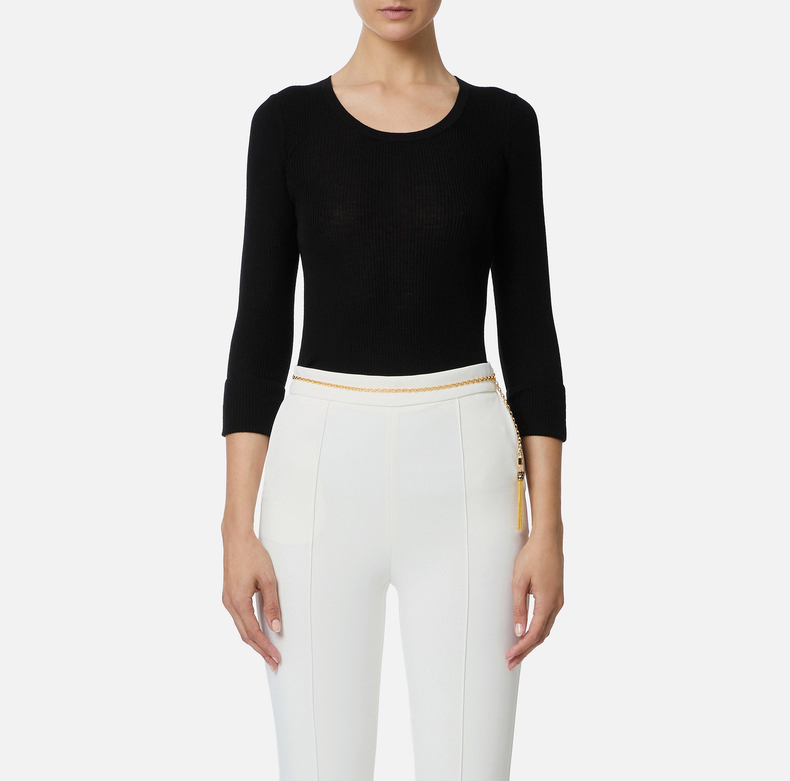 ELISABETTA FRANCHI Maglia Girocollo Logo Lettering Muse-Nero