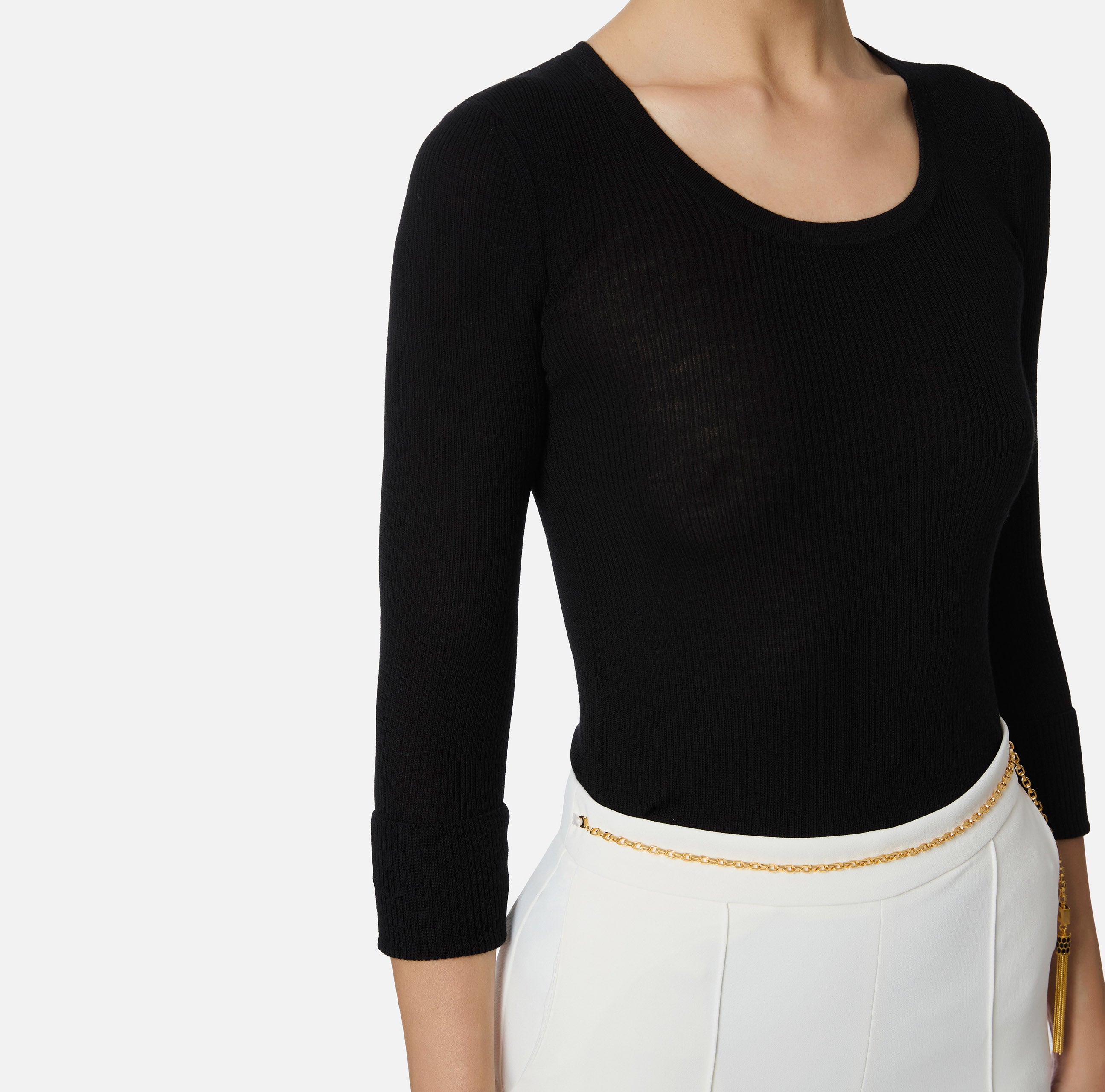 ELISABETTA FRANCHI Maglia Girocollo Logo Lettering Muse-Nero