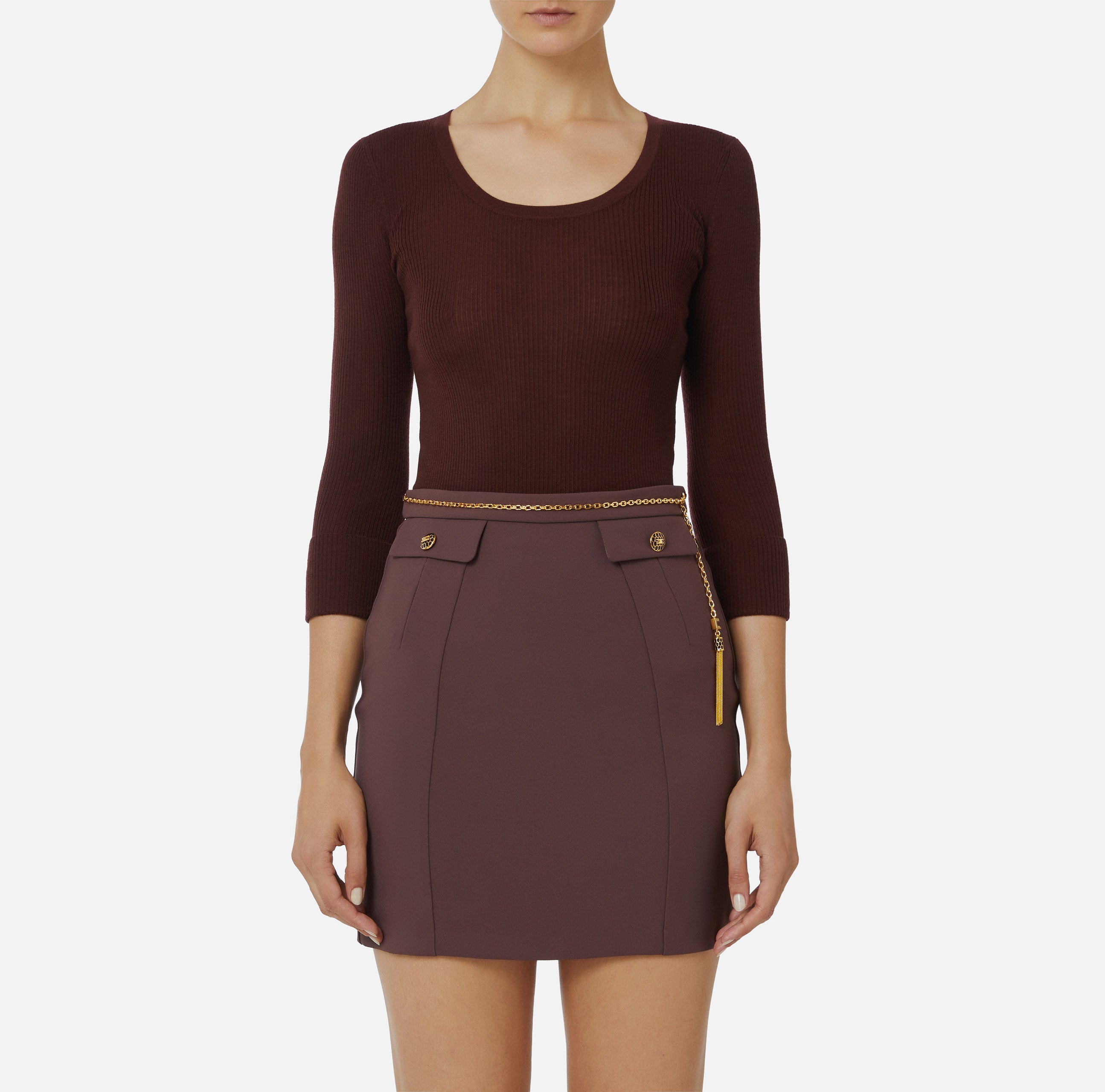 ELISABETTA FRANCHI Maglia Girocollo Logo Lettering Muse-Merlot