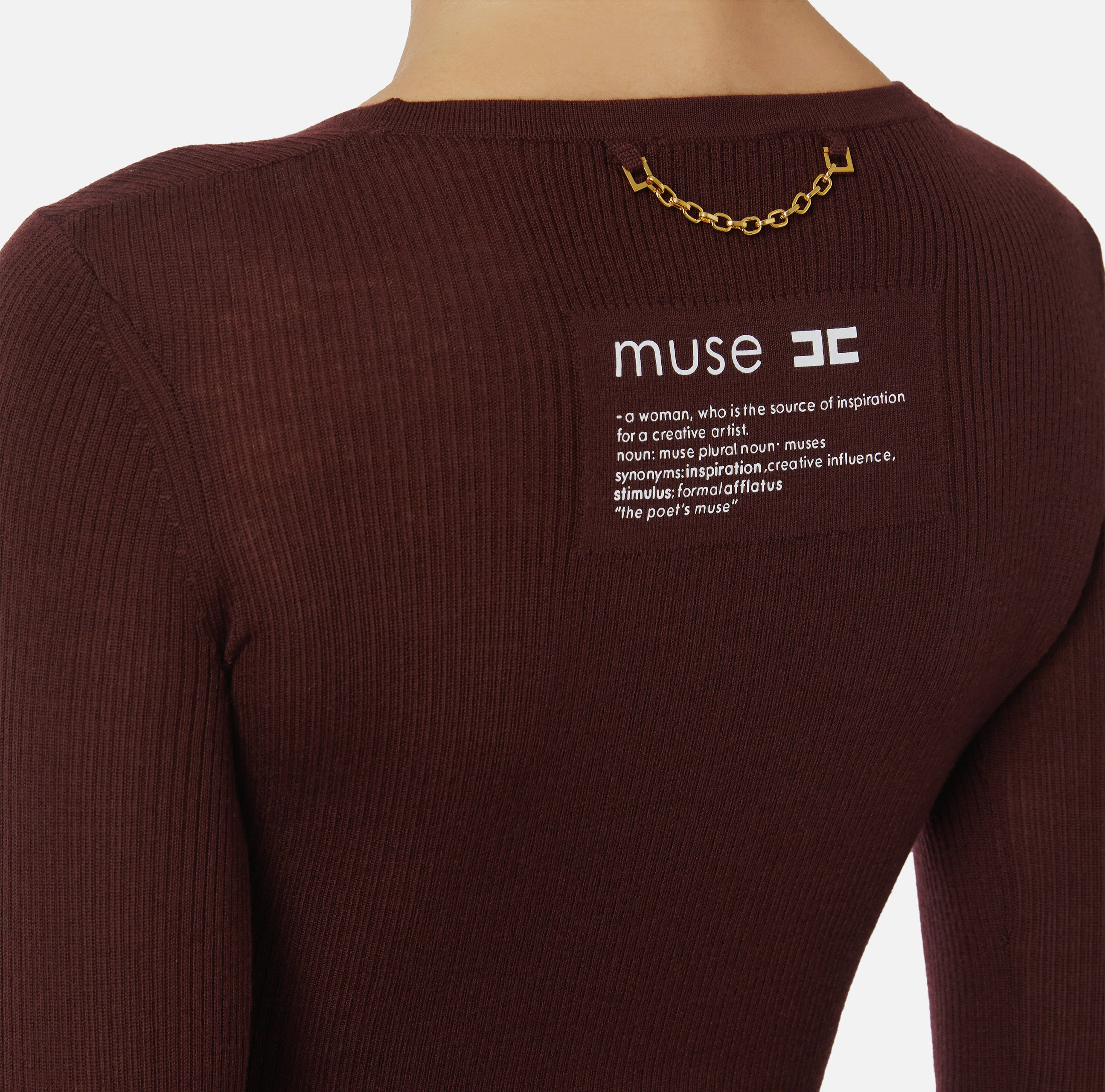 ELISABETTA FRANCHI Maglia Girocollo Logo Lettering Muse-Merlot