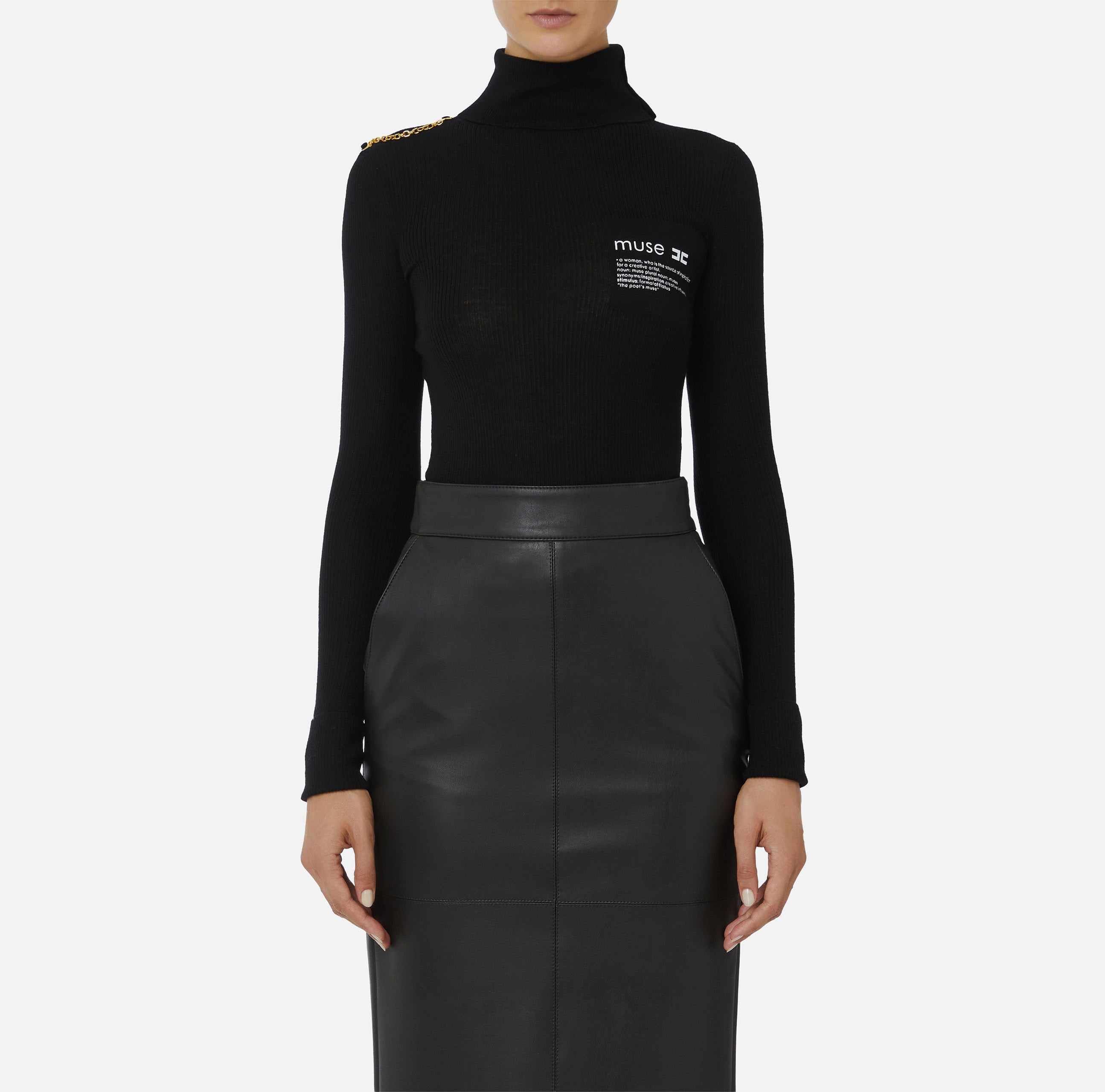 ELISABETTA FRANCHI Maglia Dolcevita Logo Lettering Muse-Nero