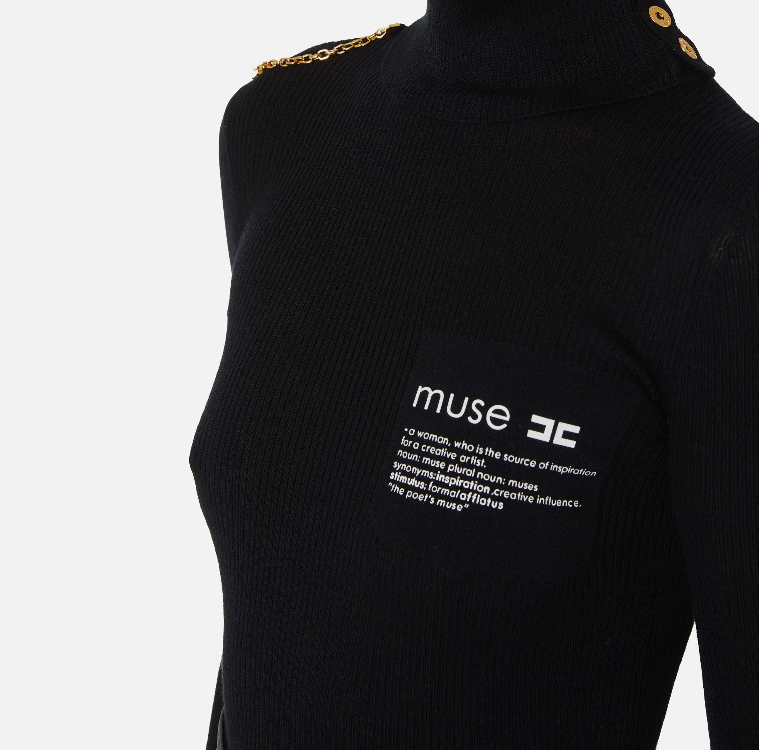 ELISABETTA FRANCHI Maglia Dolcevita Logo Lettering Muse-Nero