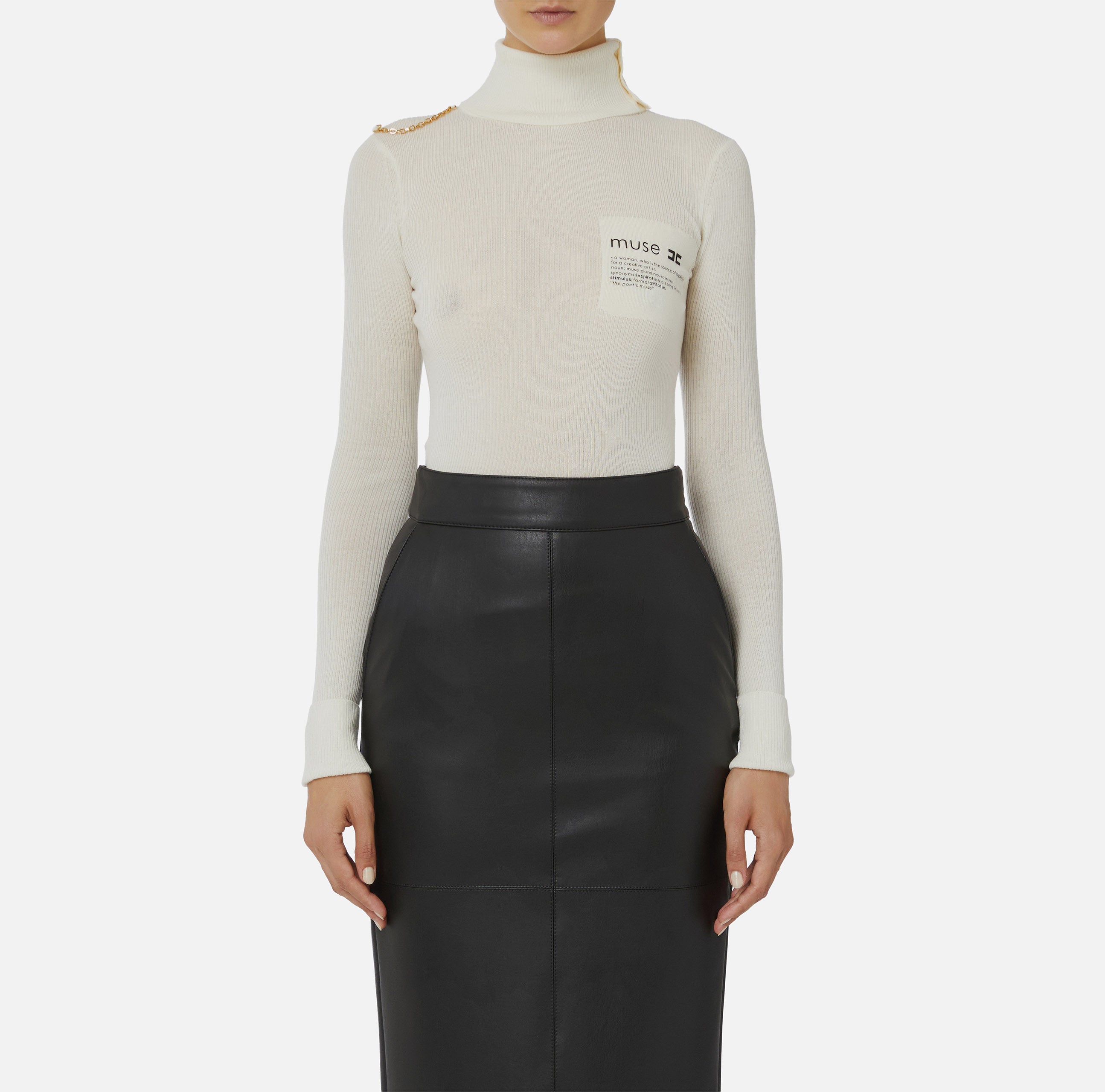 ELISABETTA FRANCHI Maglia Dolcevita Logo Lettering Muse-Milk