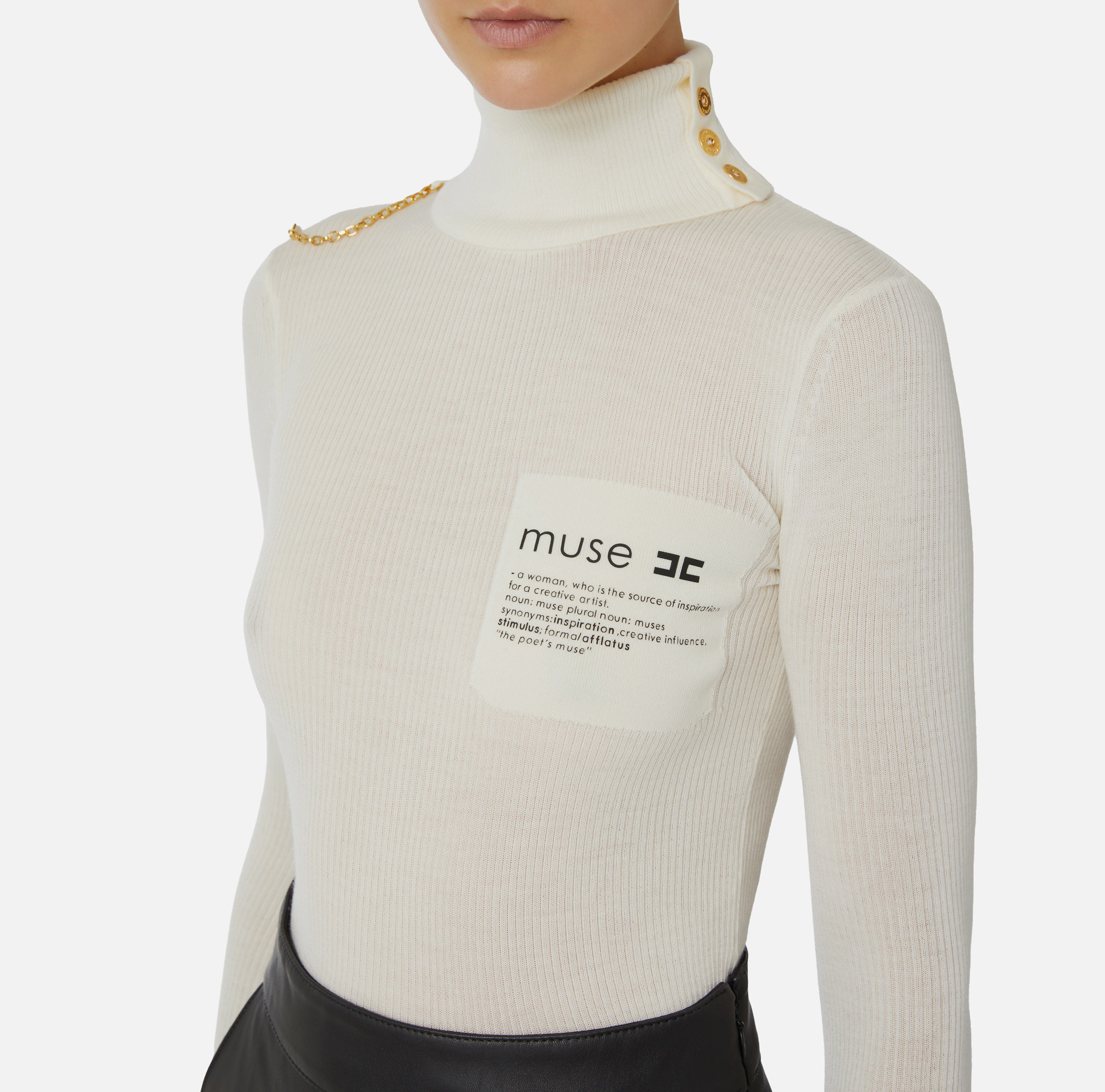 ELISABETTA FRANCHI Maglia Dolcevita Logo Lettering Muse-Milk