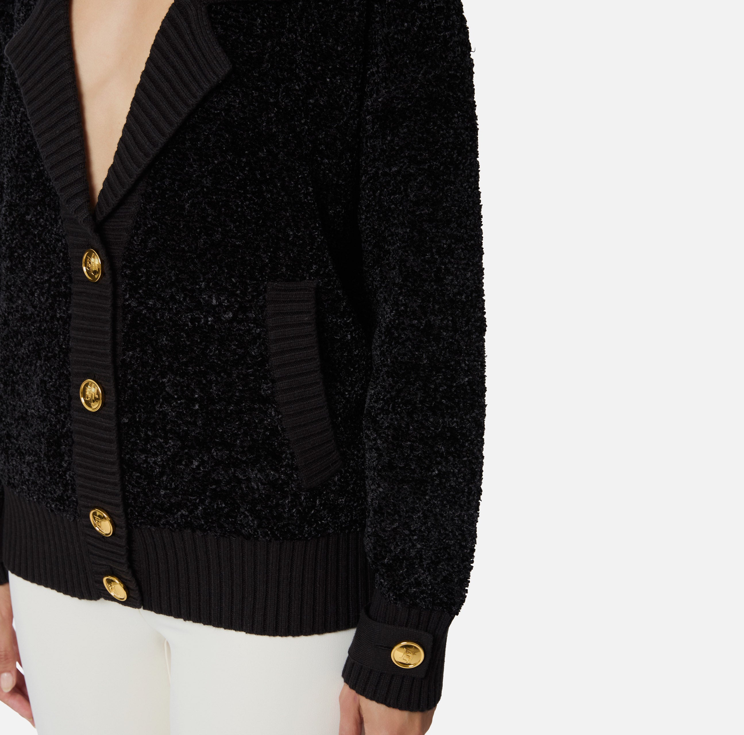 ELISABETTA FRANCHI Cardigan Ciniglia Bouclé Bottoni-Nero
