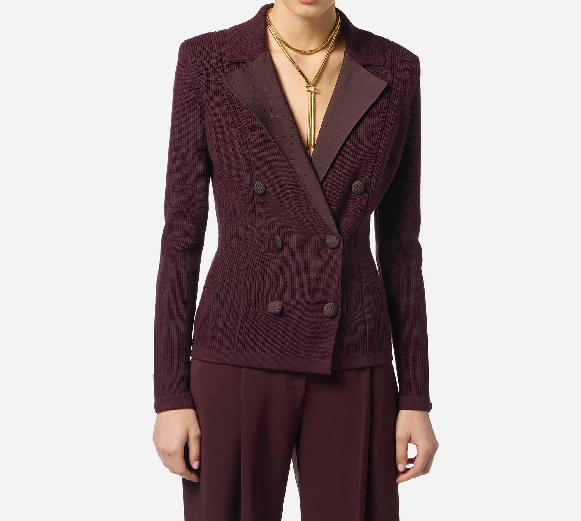 ELISABETTA FRANCHI Giacca Doppiopetto Maglia Costine-Merlot