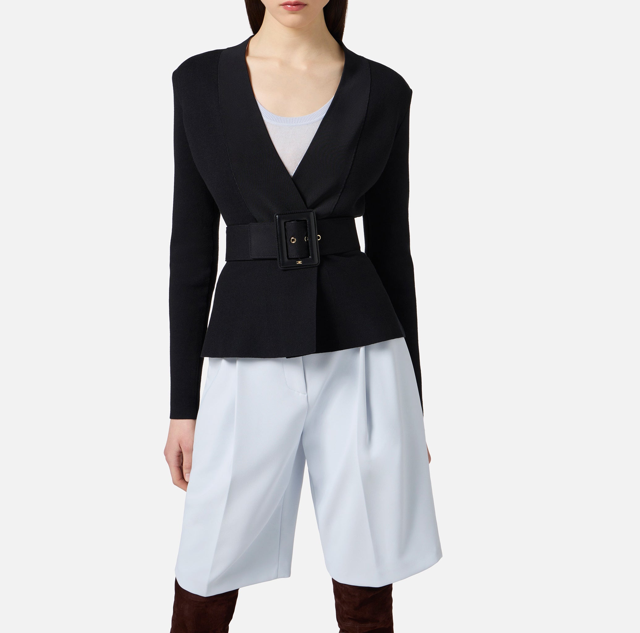 ELISABETTA FRANCHI Giacca Maglia Cintura-Nero