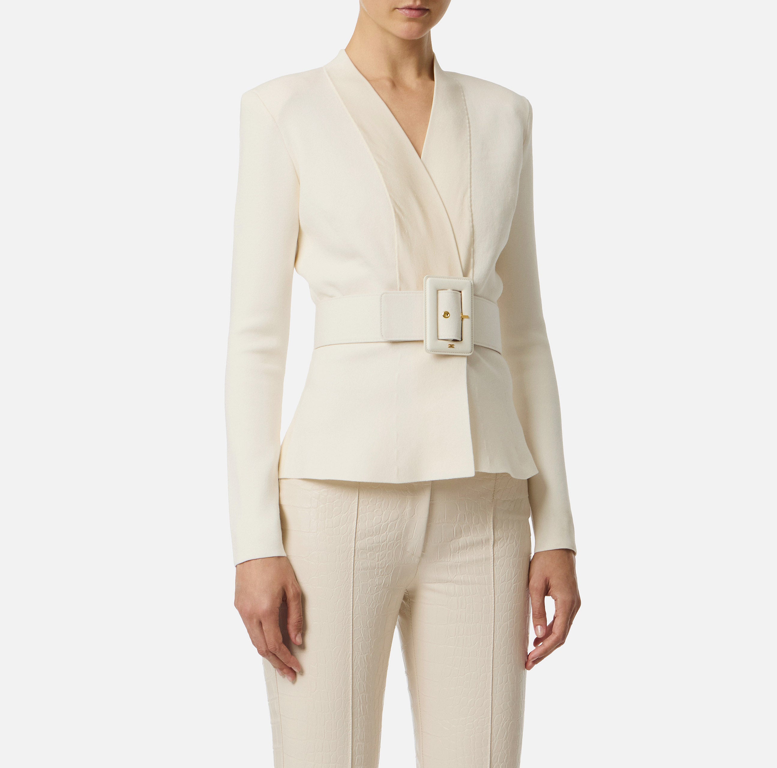 ELISABETTA FRANCHI Giacca Maglia Cintura-Milk
