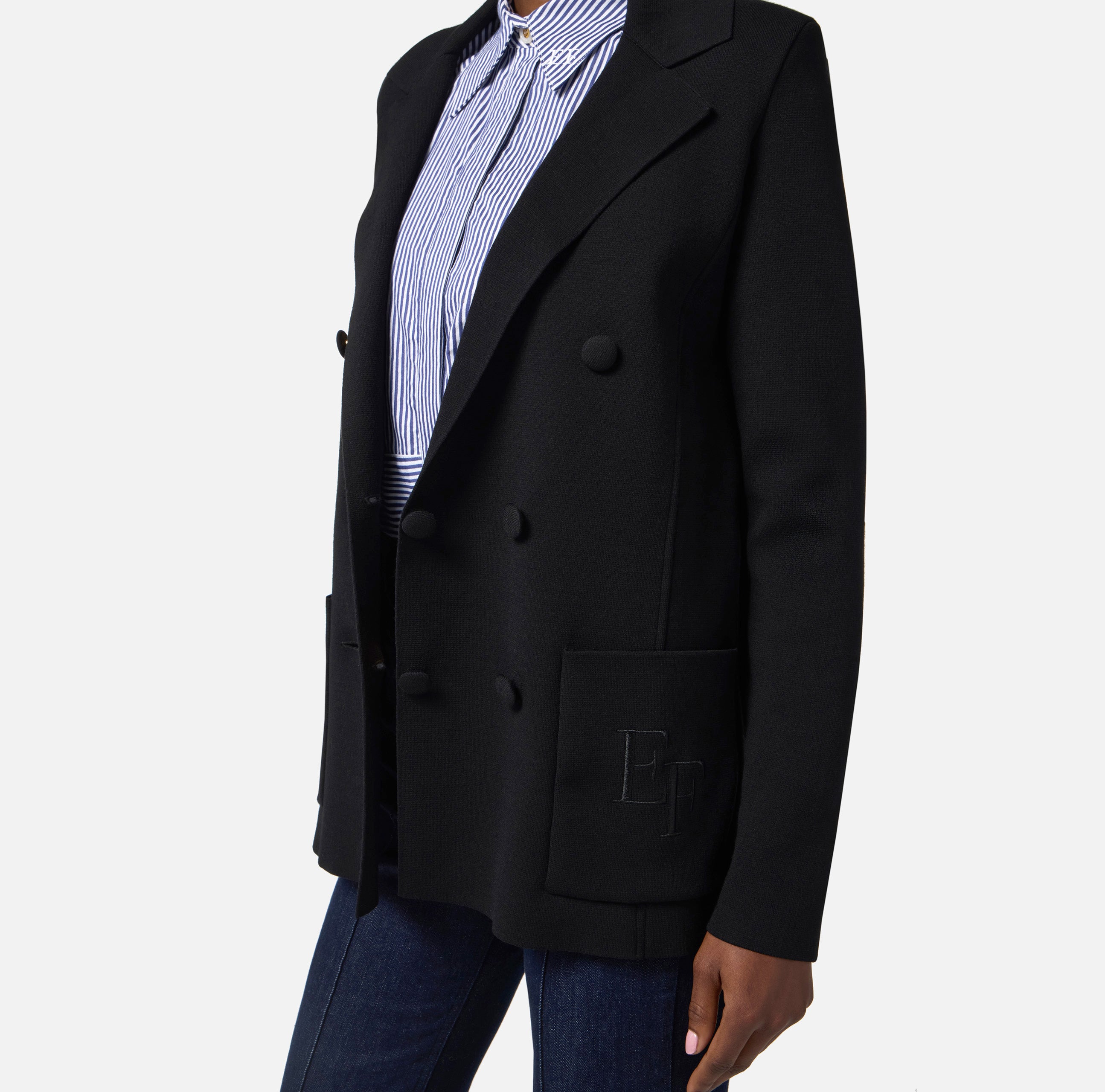 ELISABETTA FRANCHI Giacca Doppiopetto Maglia Ricamo-Nero