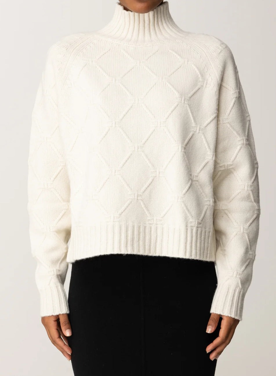ELISABETTA FRANCHI Pullover Lana Cashmere Rombi Logo-Milk