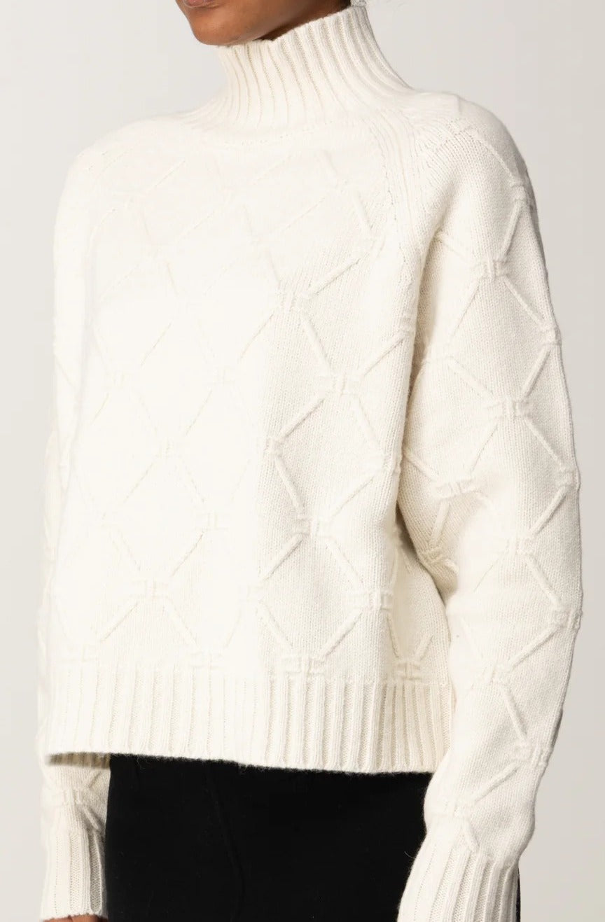 ELISABETTA FRANCHI Pullover Lana Cashmere Rombi Logo-Milk
