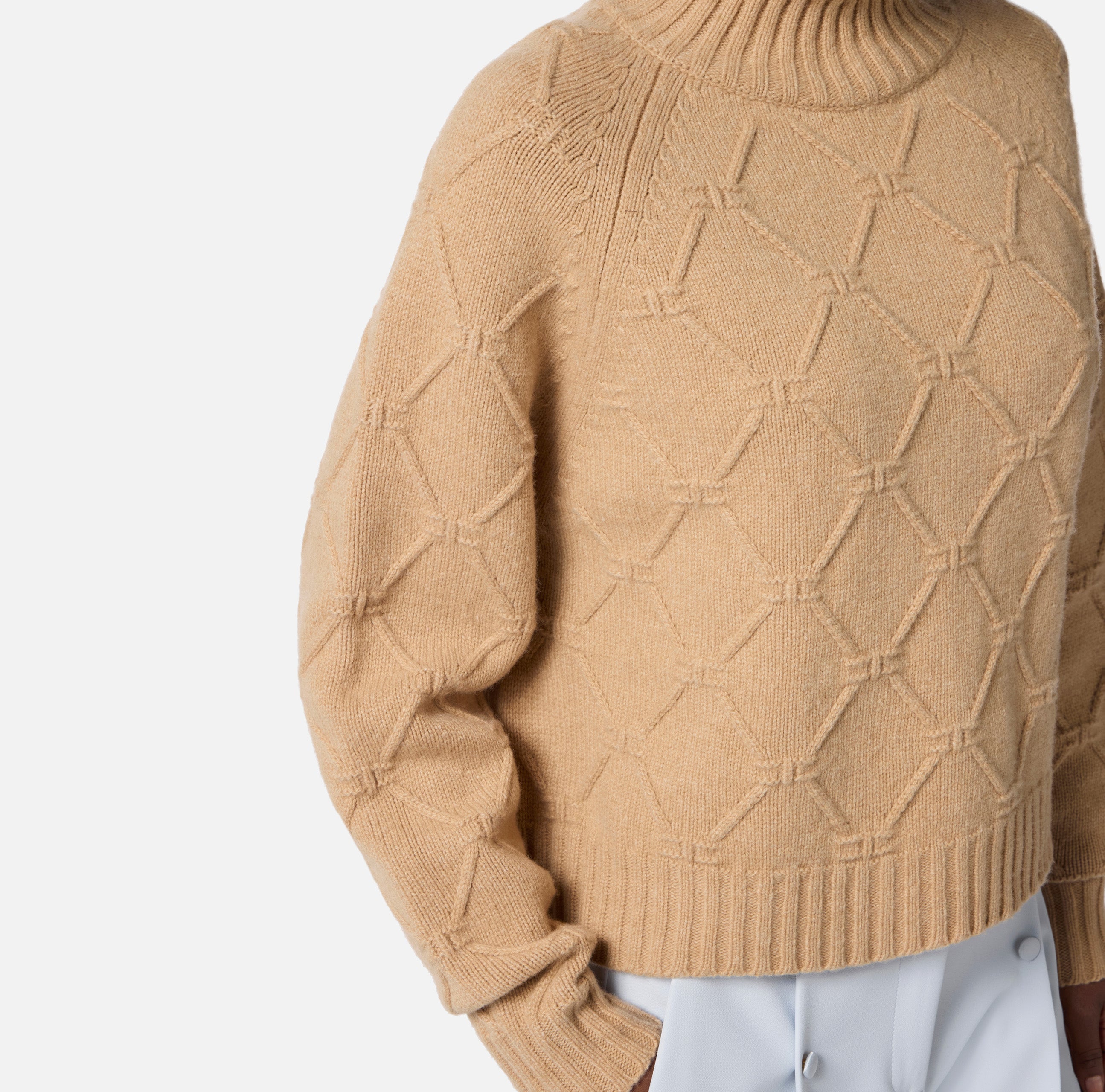 ELISABETTA FRANCHI Pullover Lana Cashmere Rombi Logo-Honey