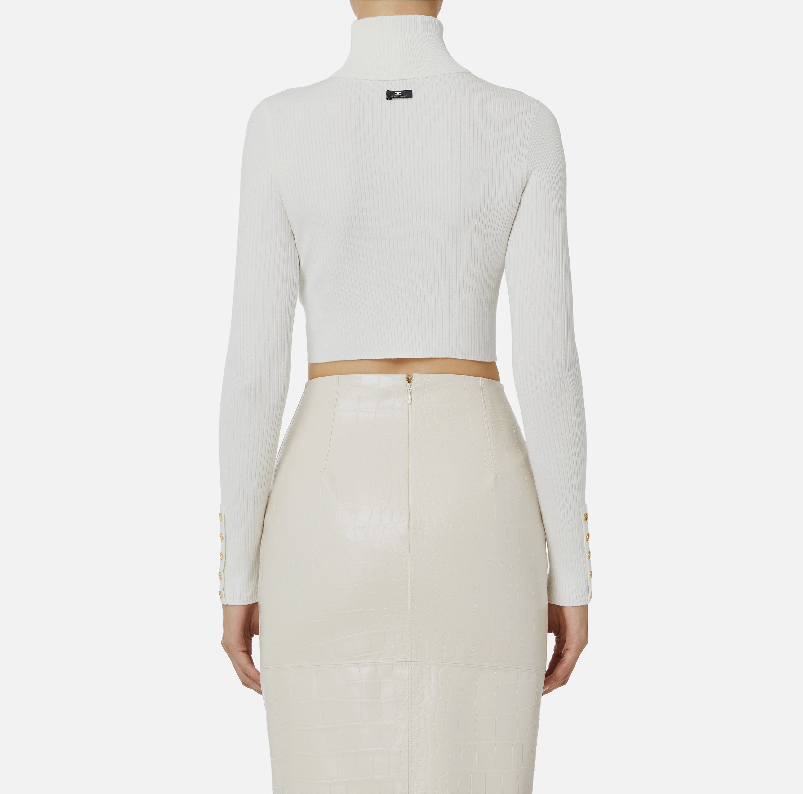 ELISABETTA FRANCHI Maglia Cropped Costine Bottoni-Avorio
