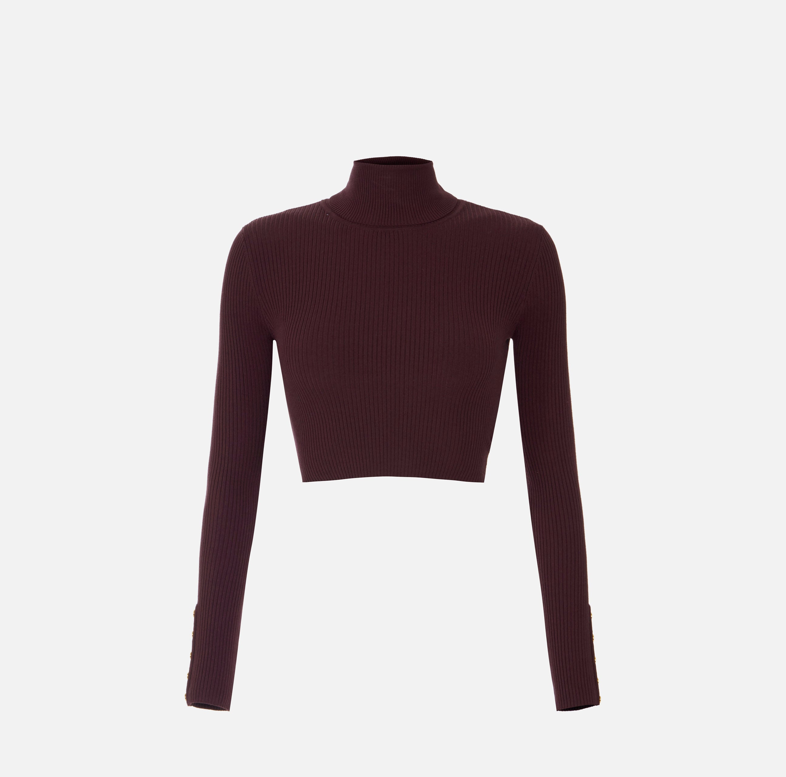 ELISABETTA FRANCHI Maglia Cropped Costine Bottoni-Merlot