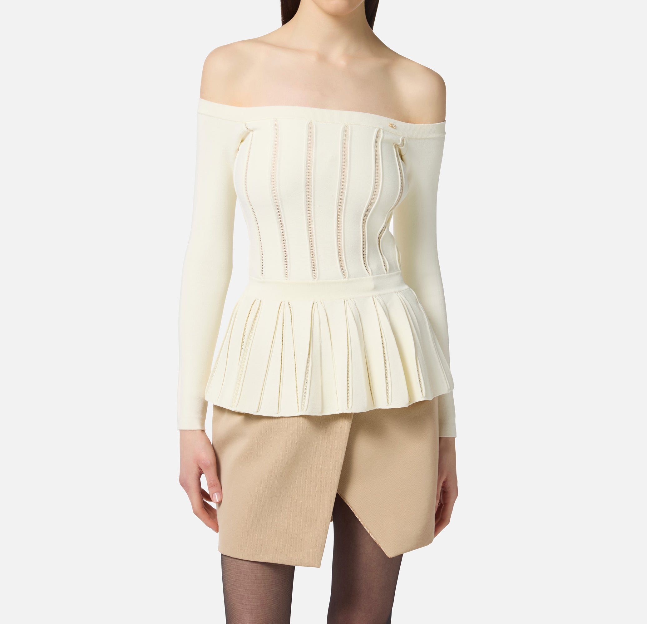 ELISABETTA FRANCHI Maglia Baschina Ricami à Jour-Milk