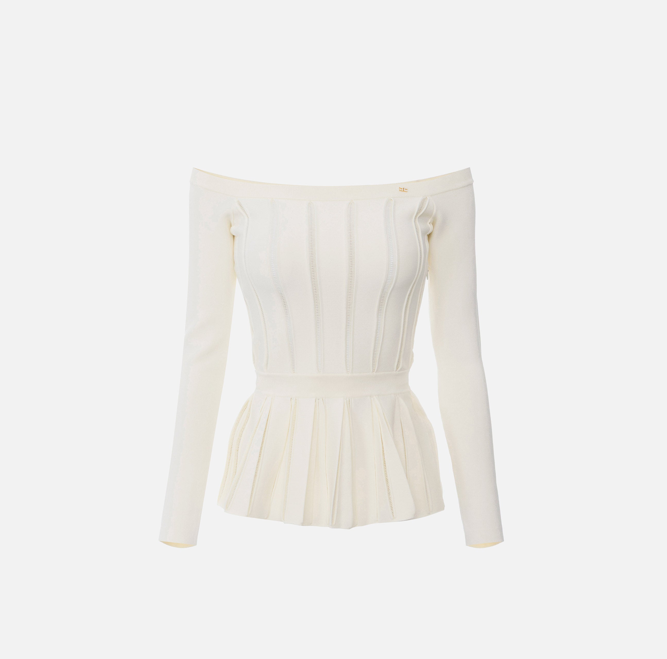 ELISABETTA FRANCHI Maglia Baschina Ricami à Jour-Milk