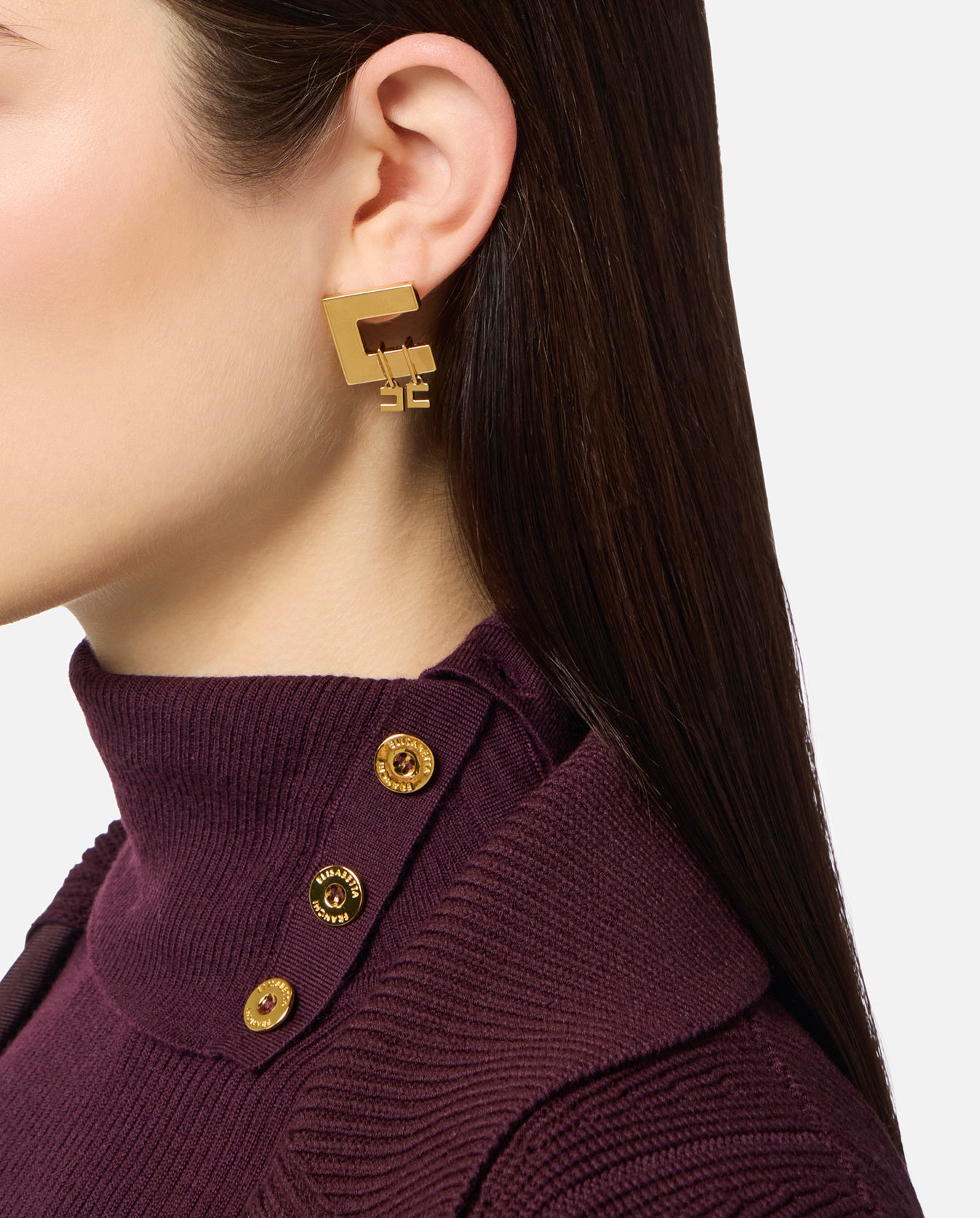 ELISABETTA FRANCHI ORECCHINI Ottone Charms Doppio Logo-Oro Giallo