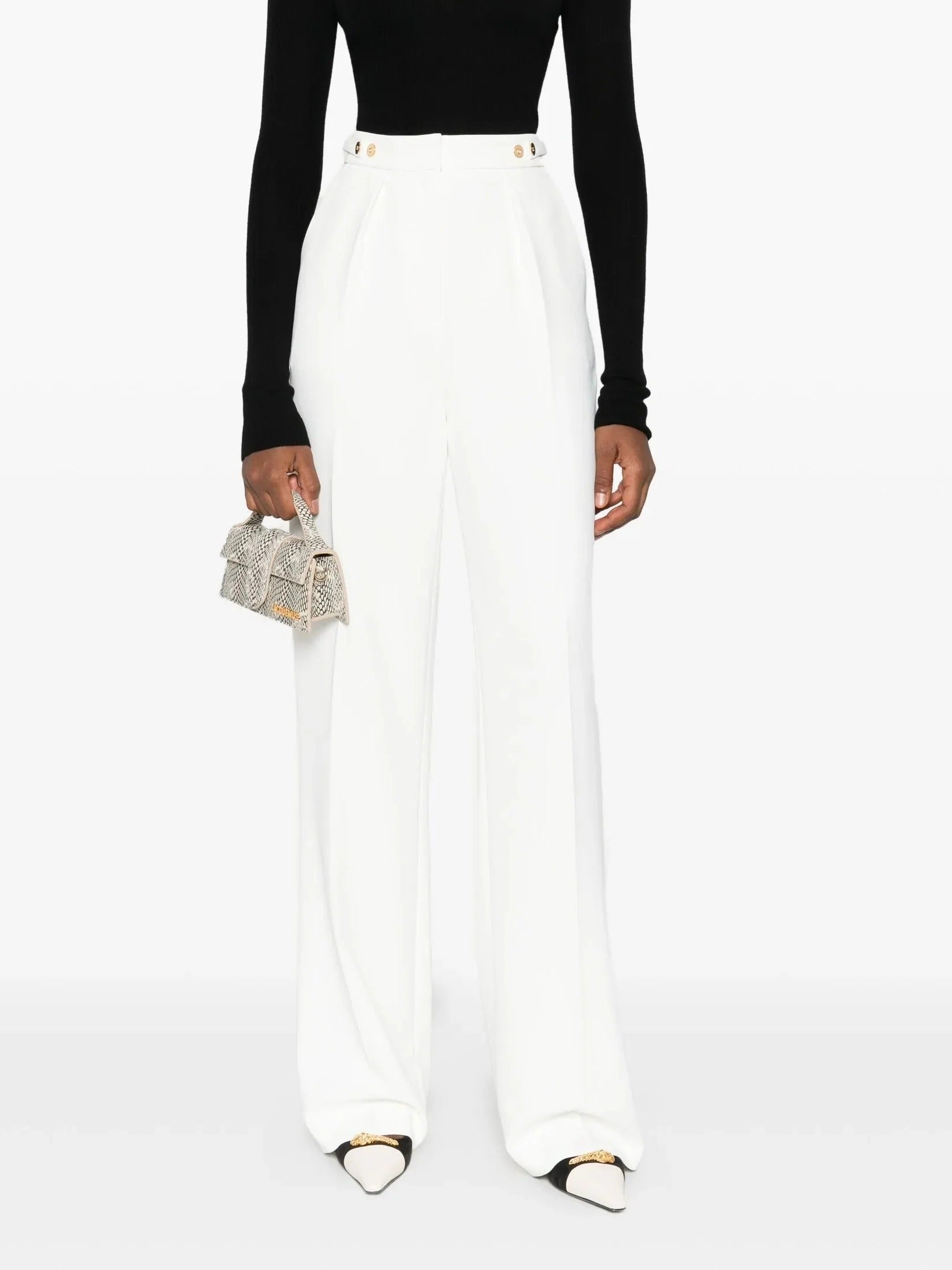 ELISABETTA FRANCHI Pantalone Crêpe Logo-Avorio
