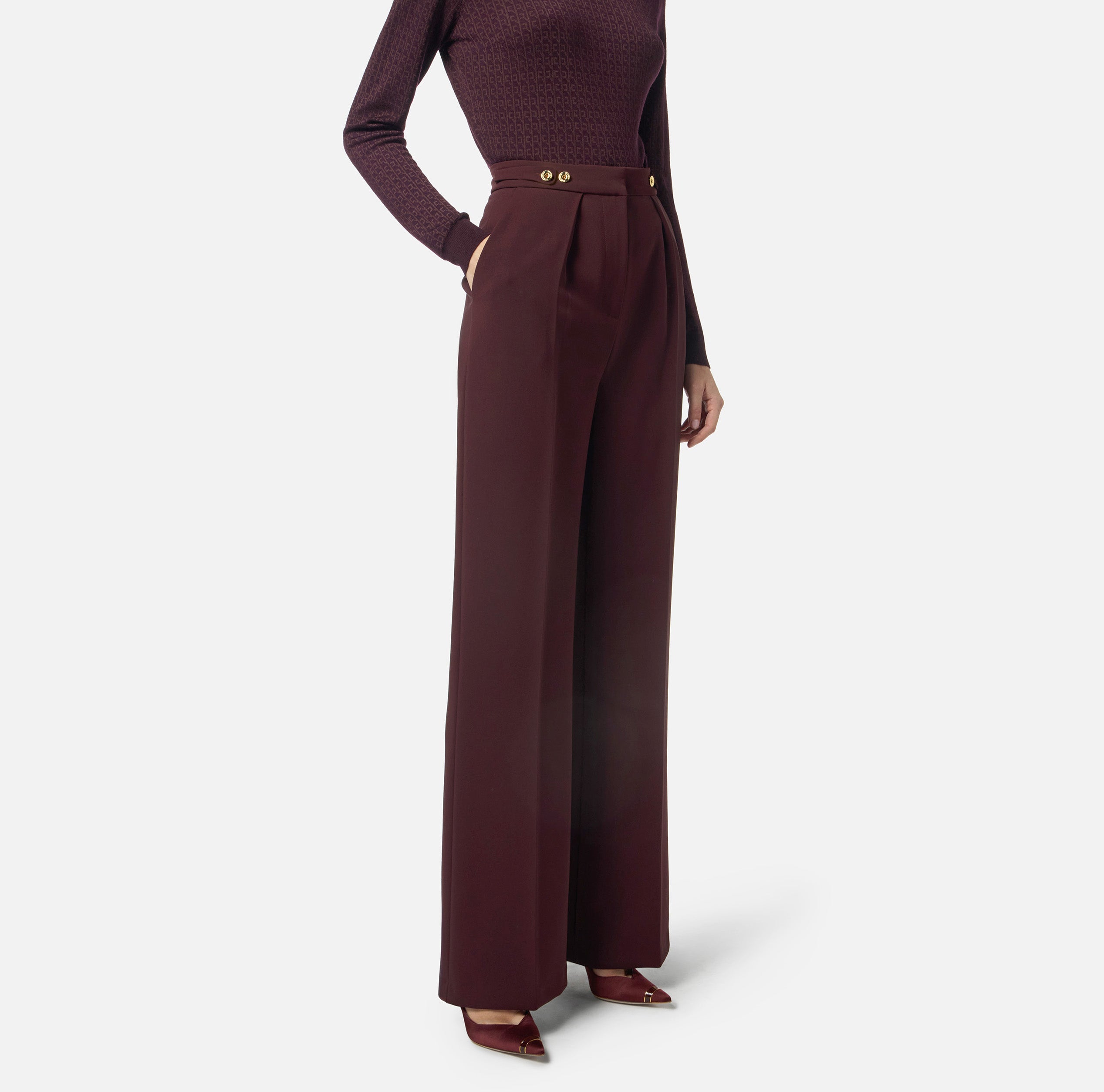 ELISABETTA FRANCHI Pantalone Crêpe Logo-Merlot