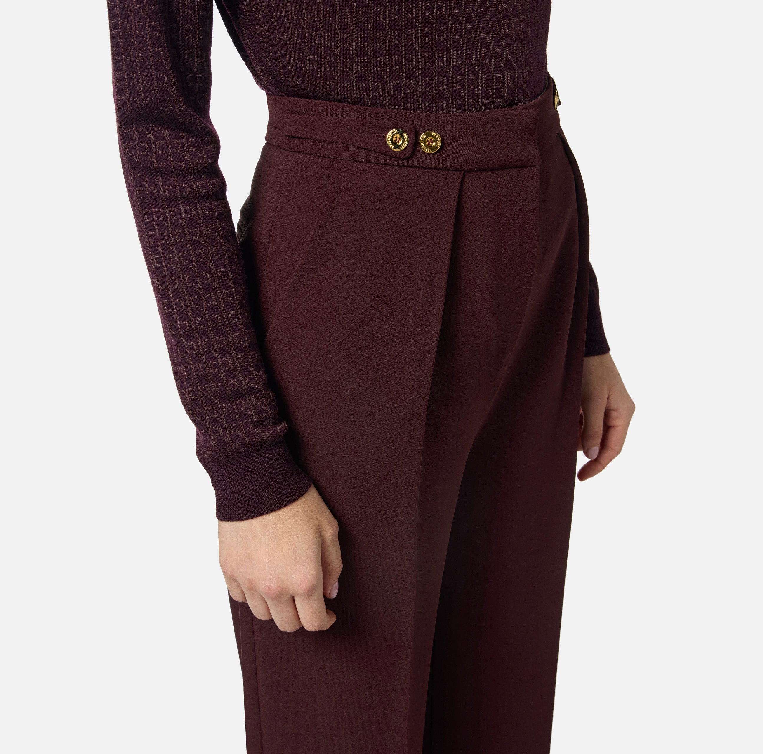 ELISABETTA FRANCHI Pantalone Crêpe Logo-Merlot