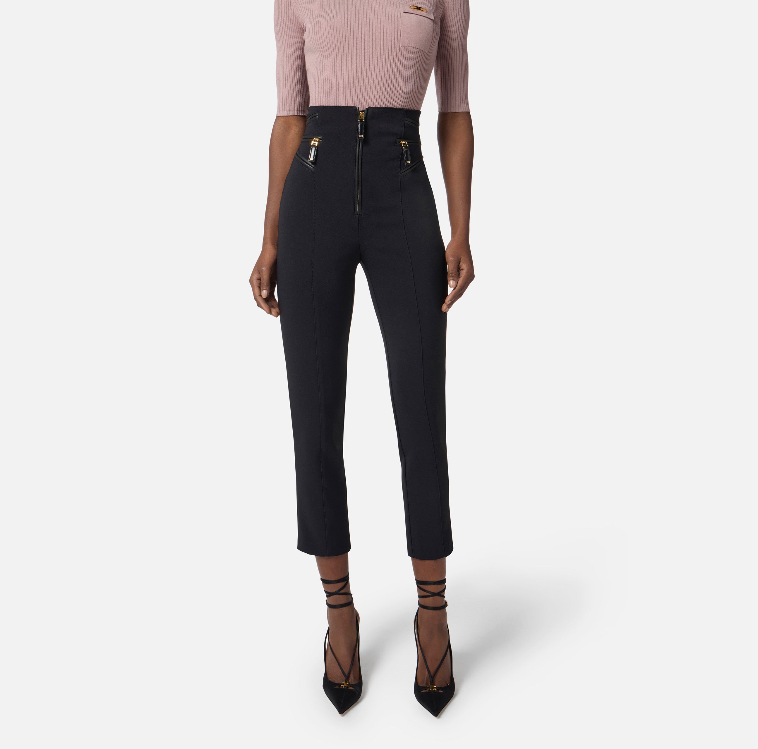 ELISABETTA FRANCHI Pantalone Crêpe Zip-Nero