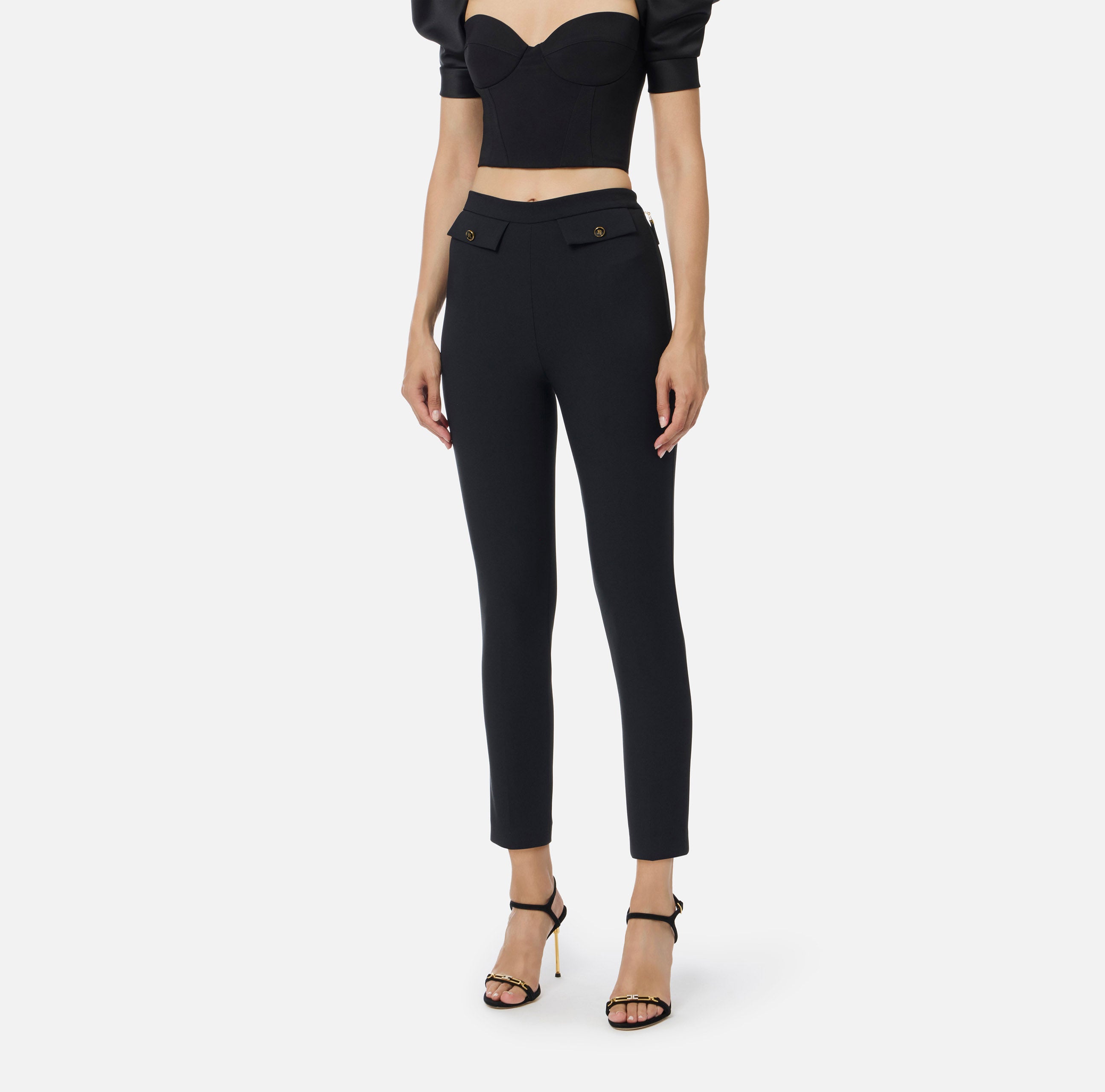 ELISABETTA FRANCHI Pantalone Doppio Crêpe Essential-Nero