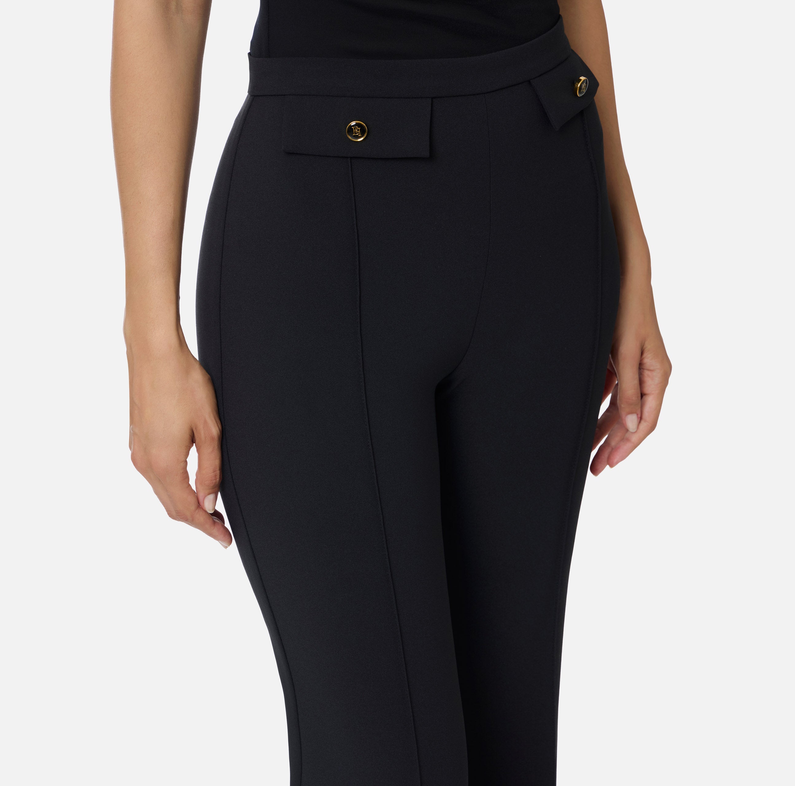 ELISABETTA FRANCHI Pantalone Palazzo Doppio Crêpe Essential-Nero