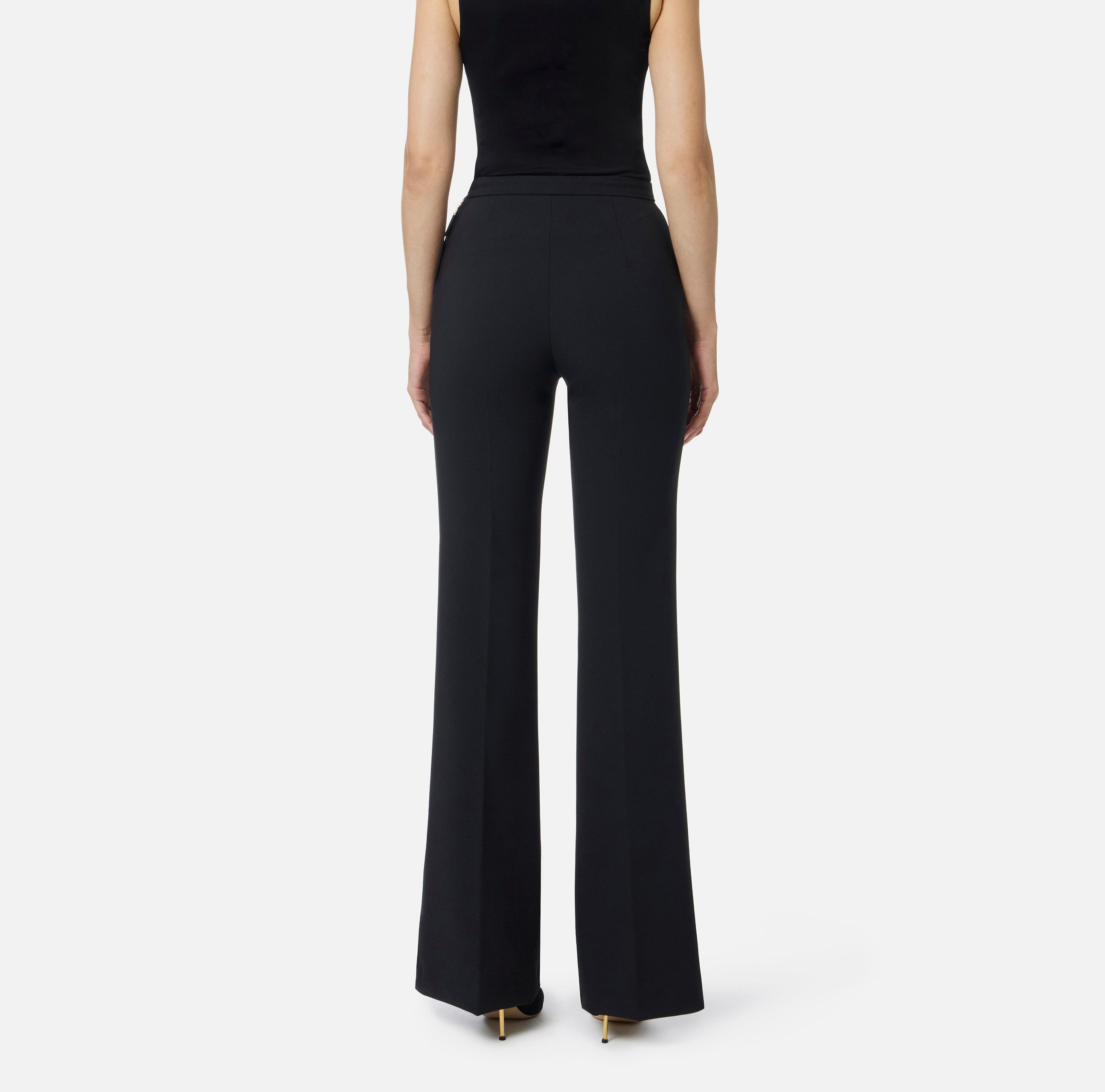 ELISABETTA FRANCHI Pantalone Palazzo Doppio Crêpe Essential-Nero