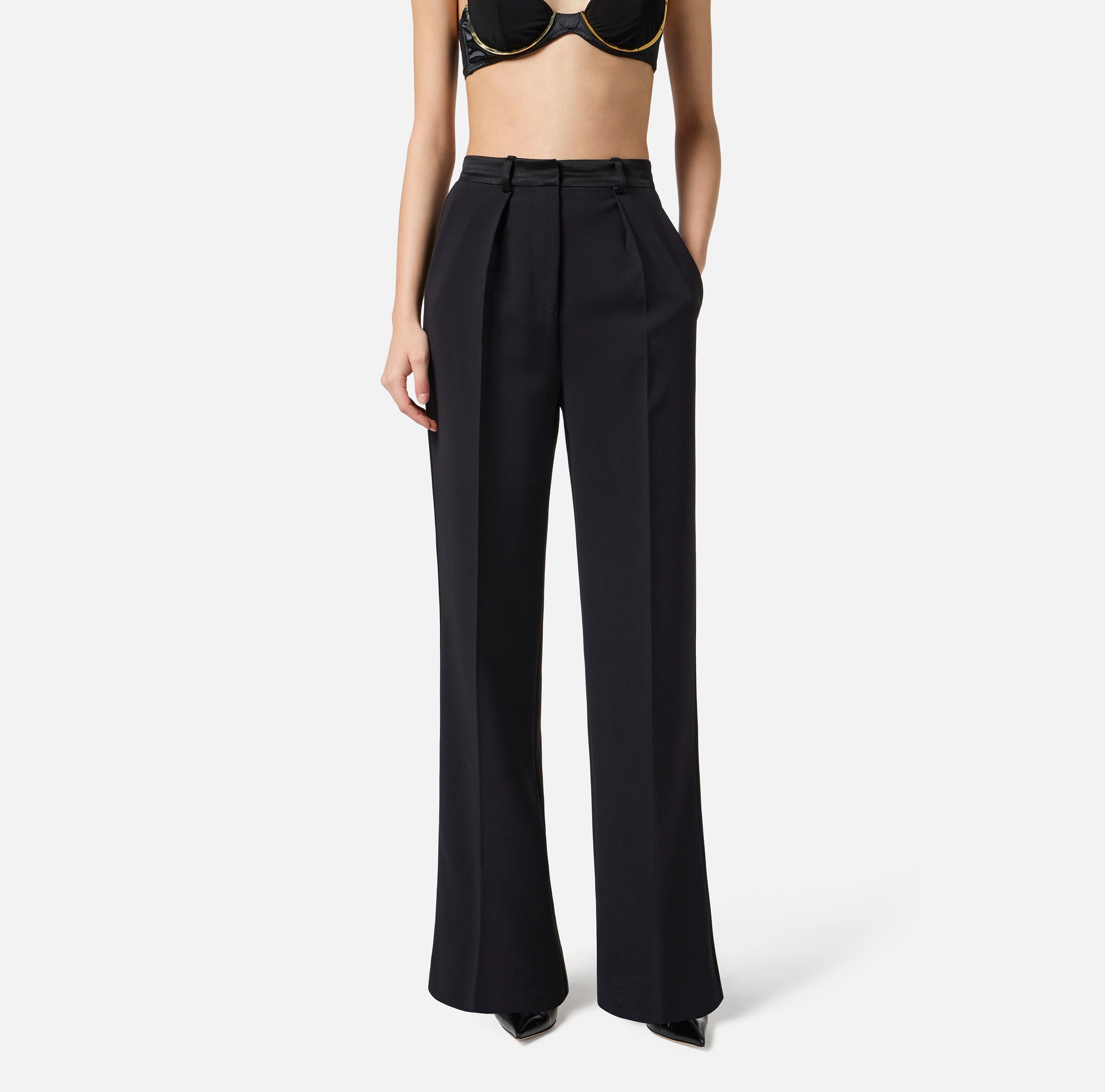 ELISABETTA FRANCHI Pantalone crêpe Raso-Nero