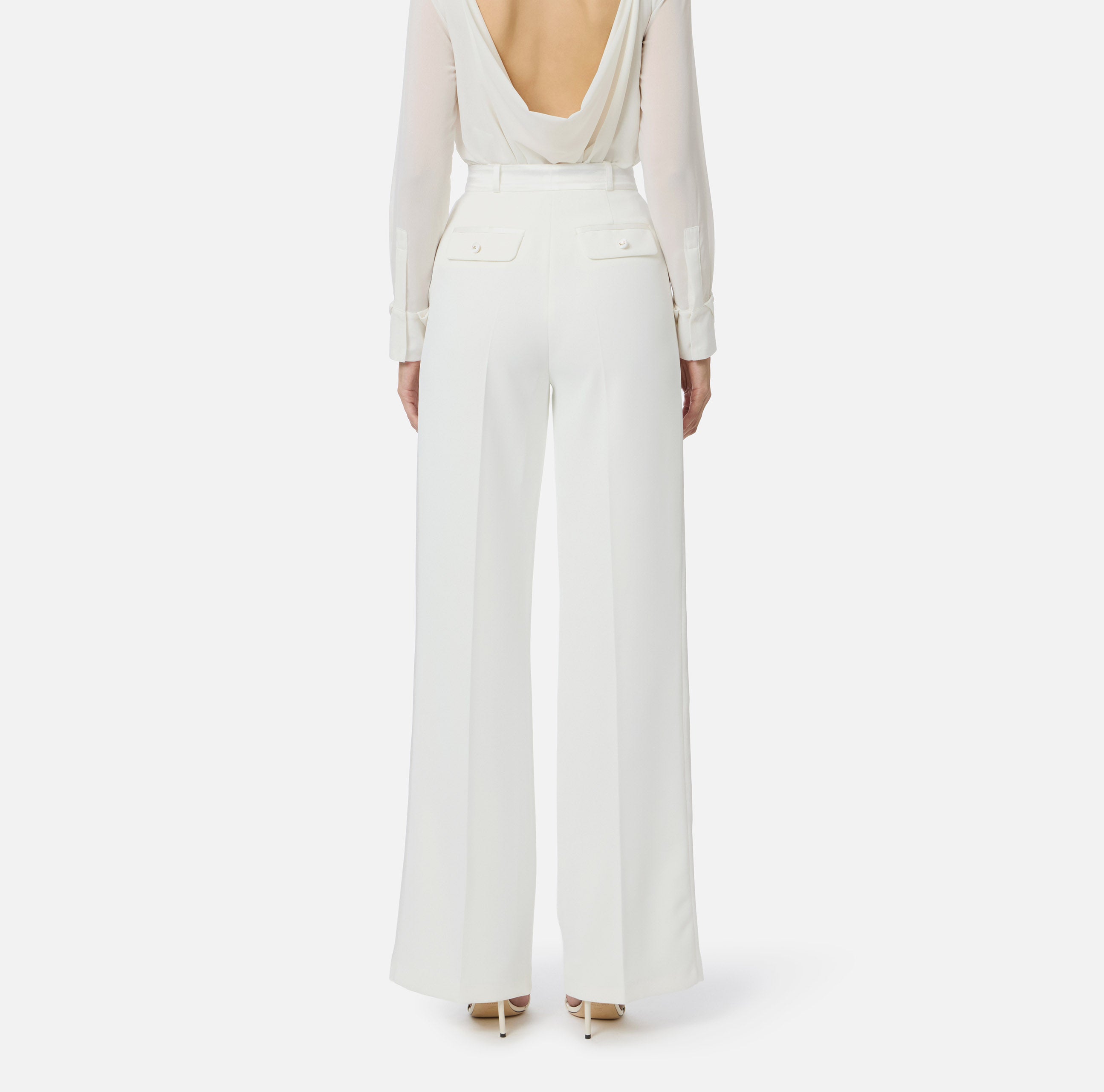ELISABETTA FRANCHI Pantalone crêpe Raso-Avorio