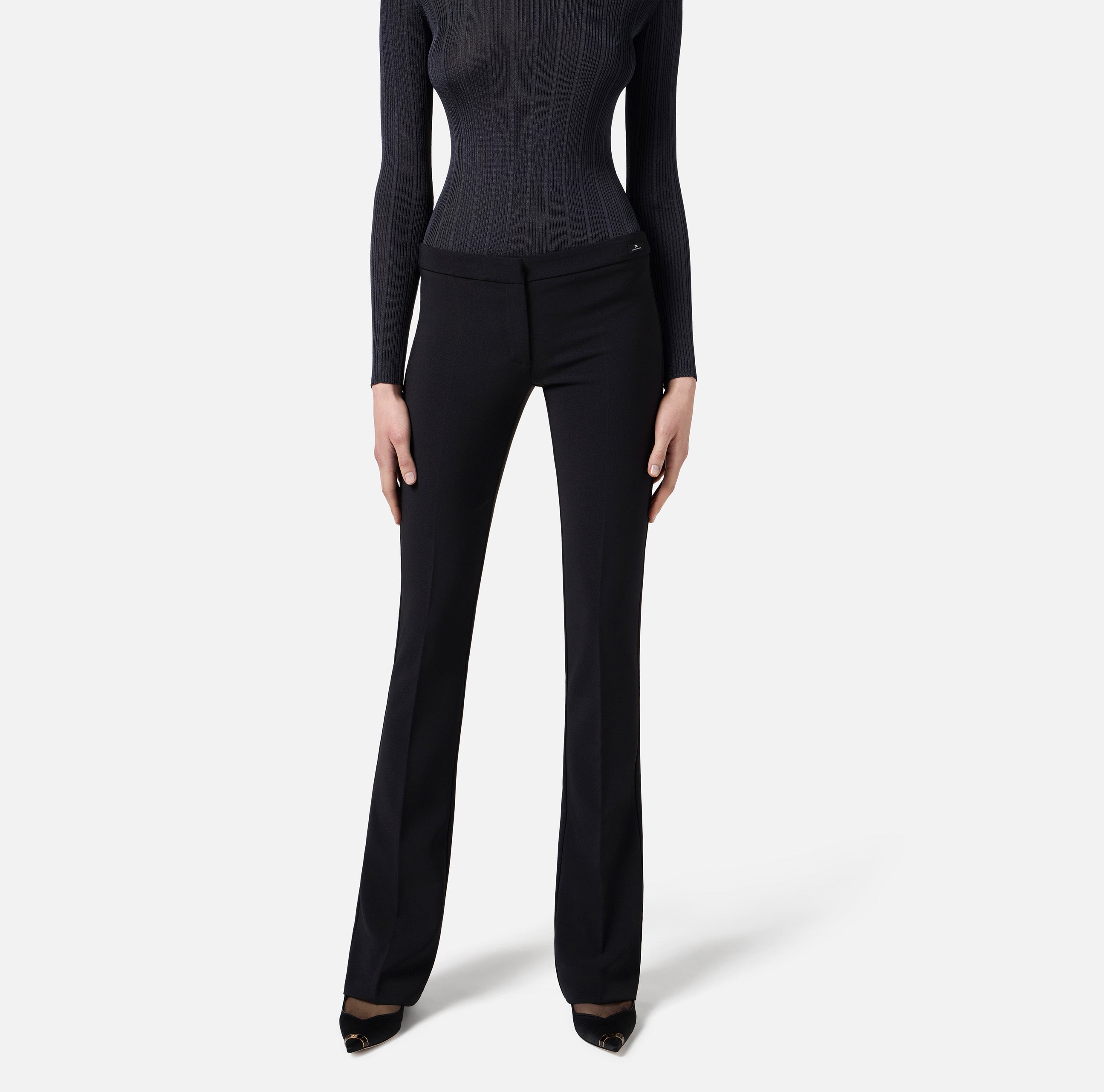 ELISABETTA FRANCHI Pantalone crêpe Label logo-Nero