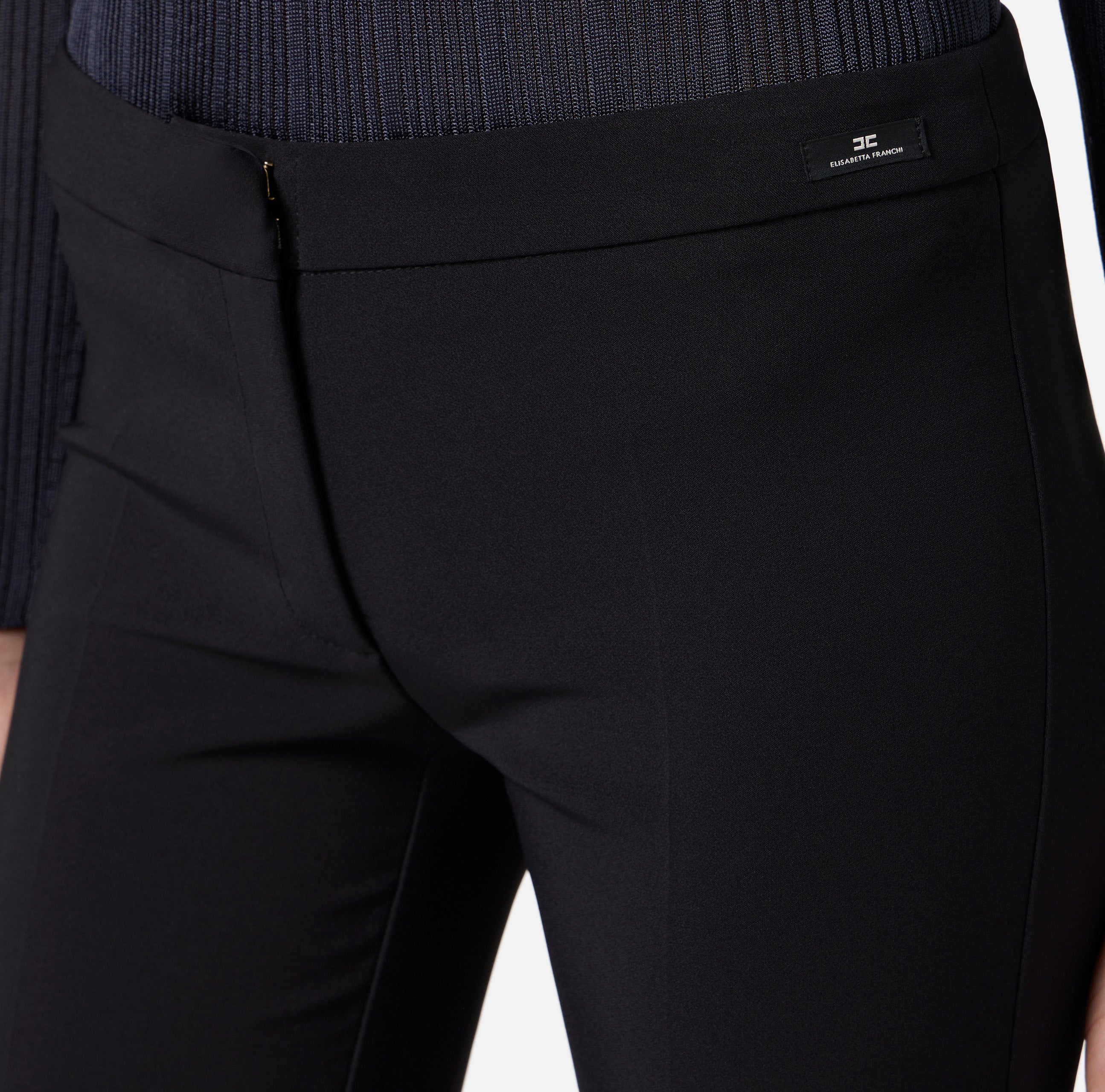 ELISABETTA FRANCHI Pantalone crêpe Label logo-Nero
