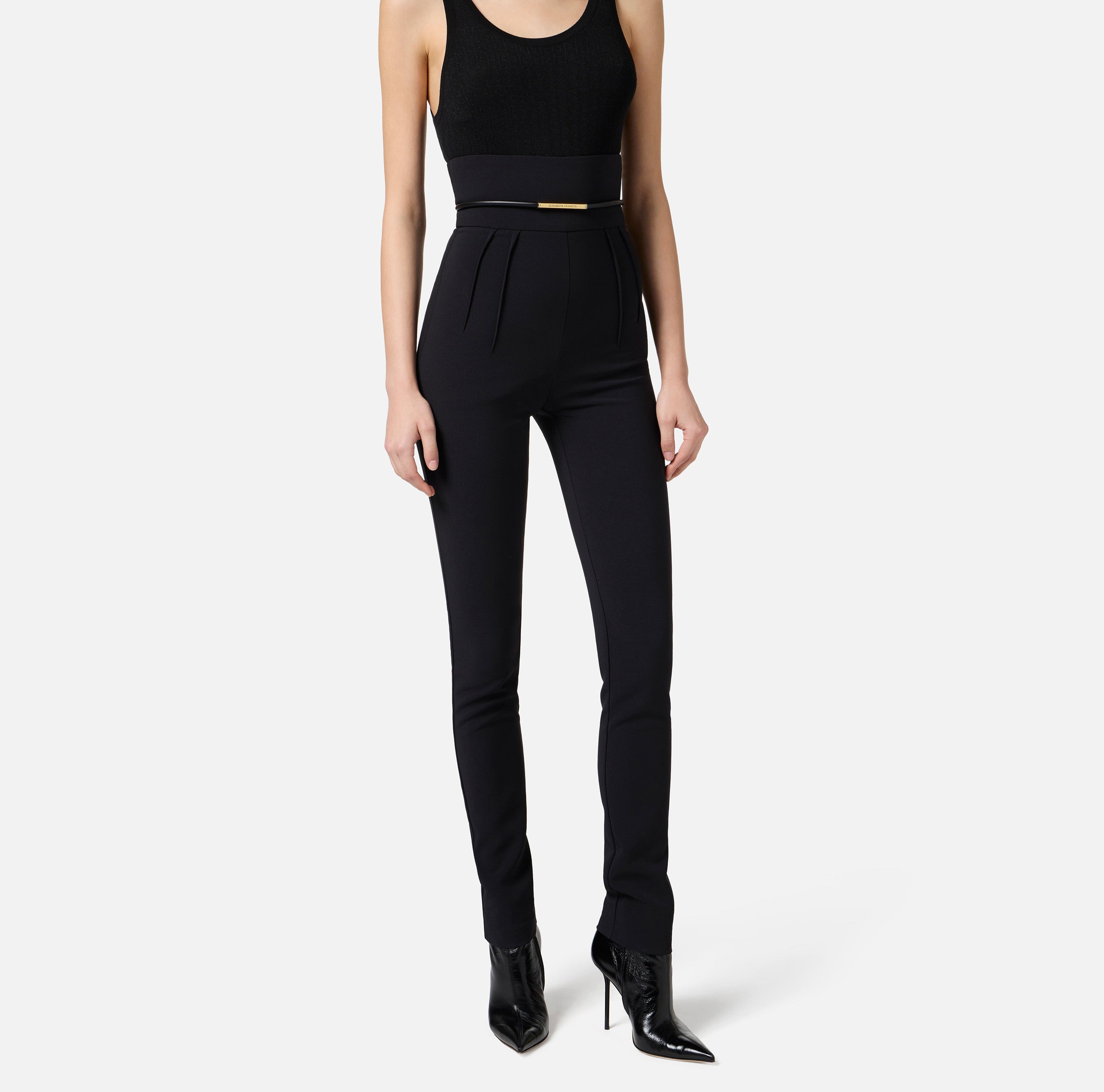 ELISABETTA FRANCHI Pantalone crêpe Cintura Tubolare-Nero