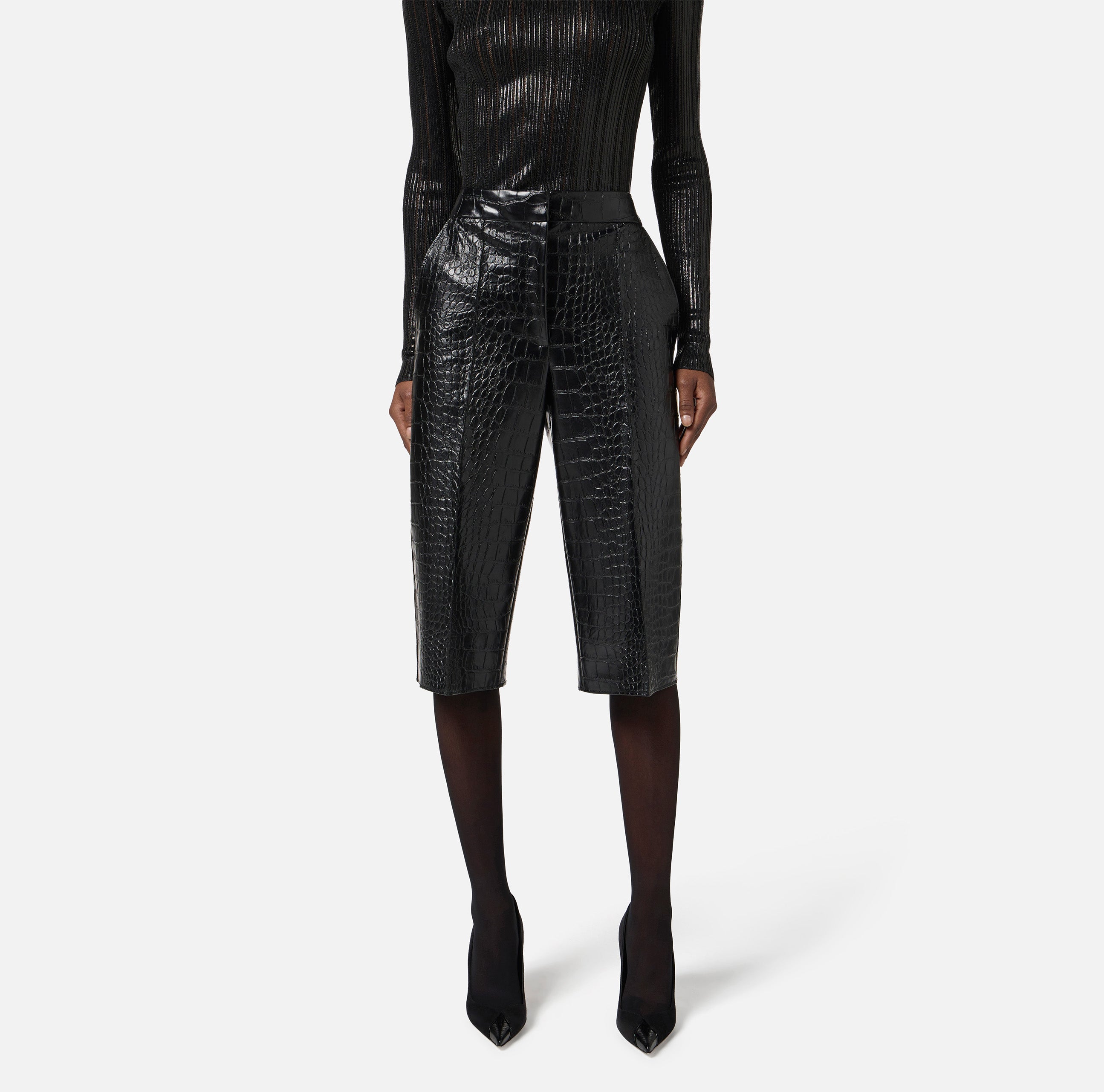 ELISABETTA FRANCHI Bermuda Ecopelle Coccodrillo-Nero