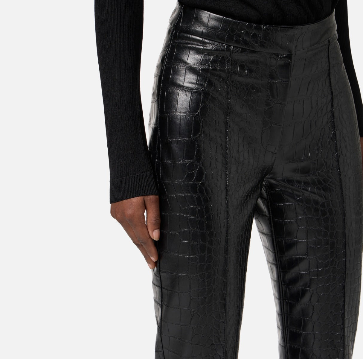 ELISABETTA FRANCHI Pantalone Ecopelle Coccodrillo-Nero