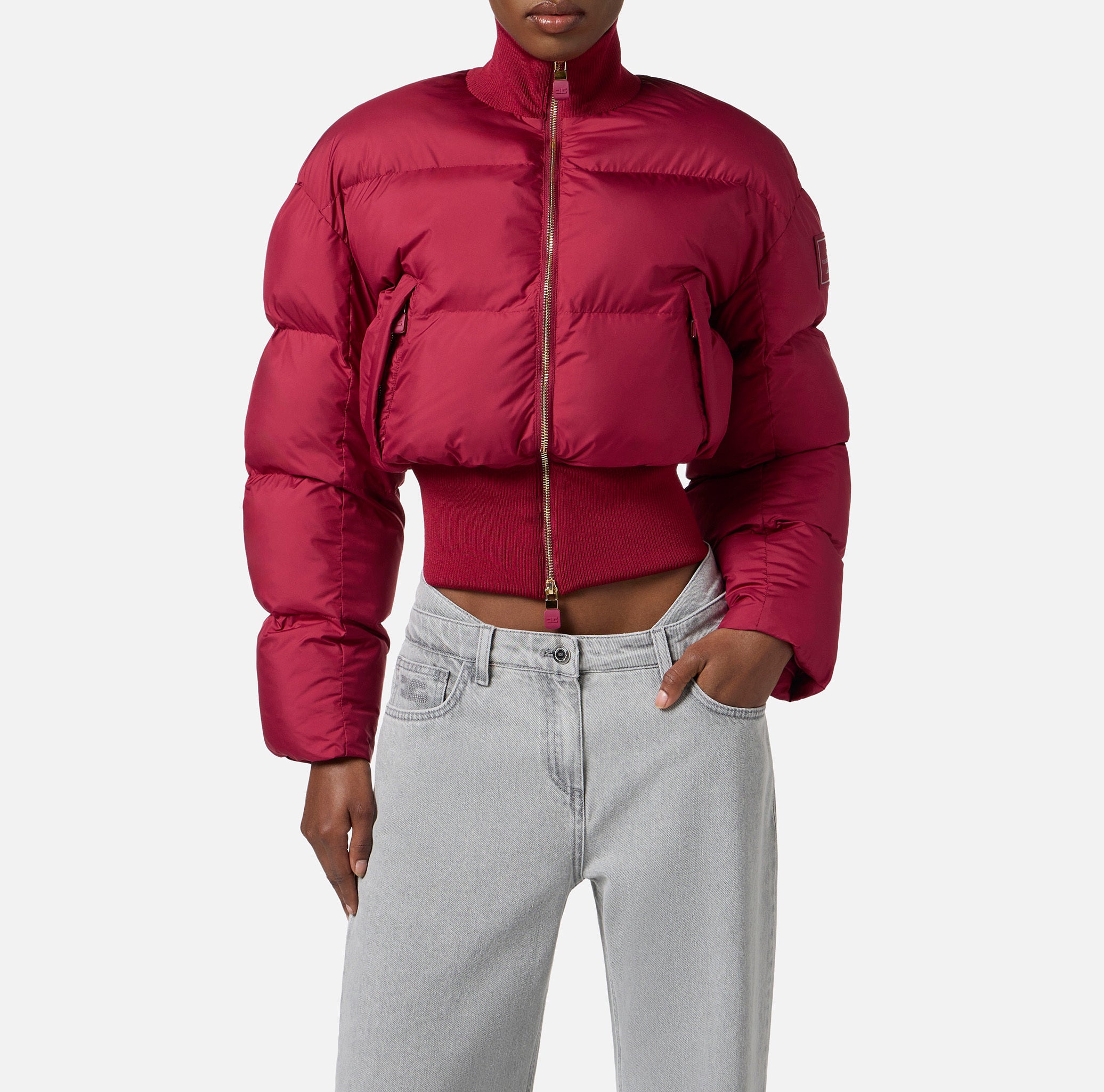 ELISABETTA FRANCHI Piumino Corto Tessuto Tecnico-Cherry