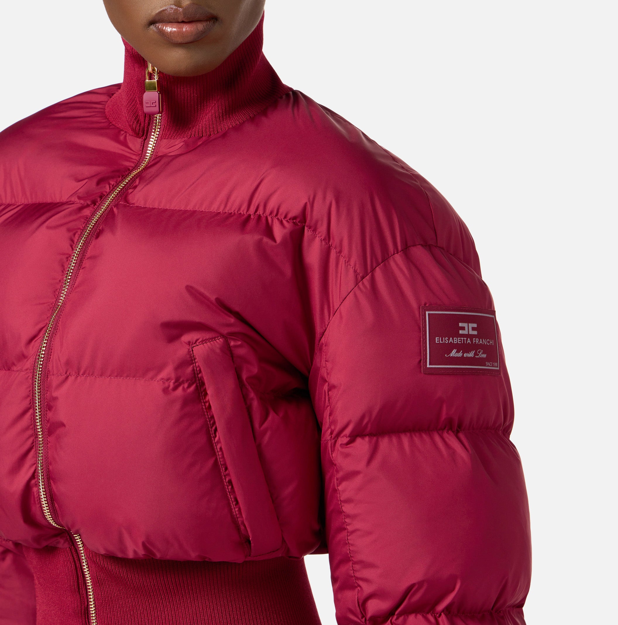 ELISABETTA FRANCHI Piumino Corto Tessuto Tecnico-Cherry